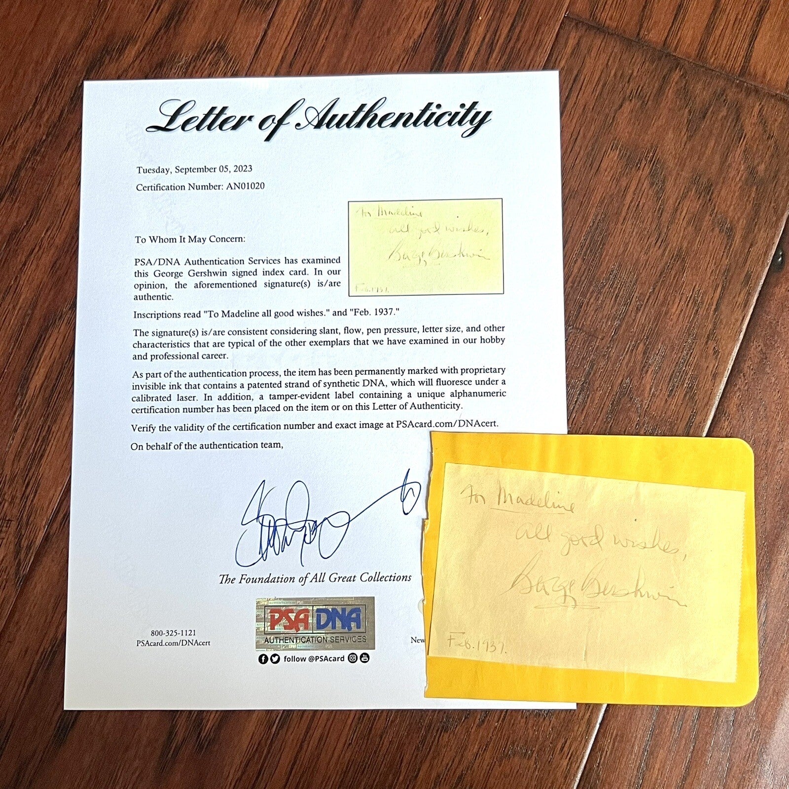 GEORGE GERSHWIN * PSA/DNA * Autograph Card Signed 5 Months Before Death in 1937