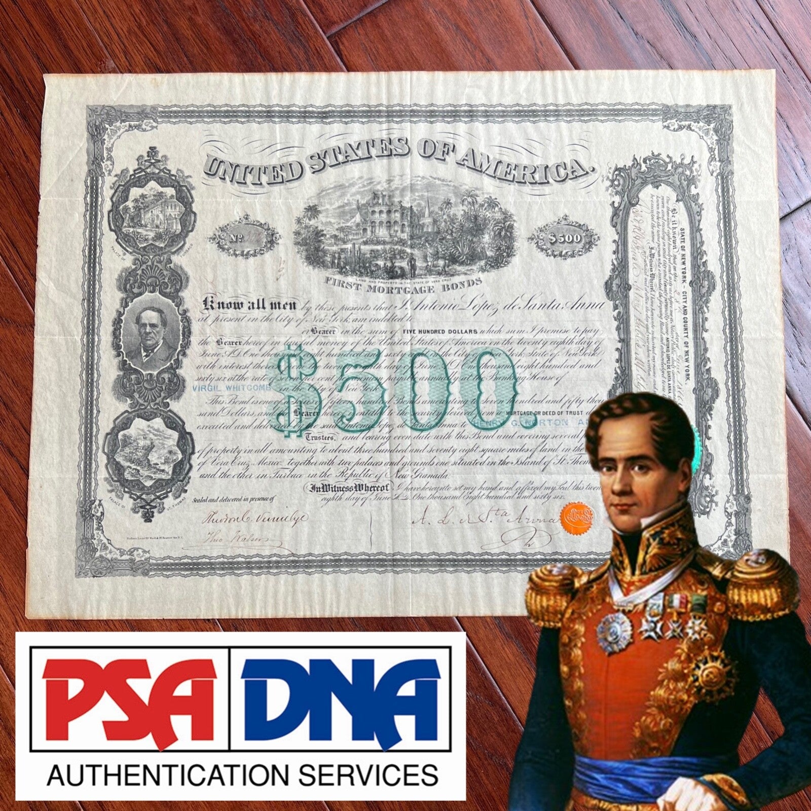 ANTONIO LOPEZ DE SANTA ANNA * PSA/DNA * Autograph Bond Certificate Signed Alamo