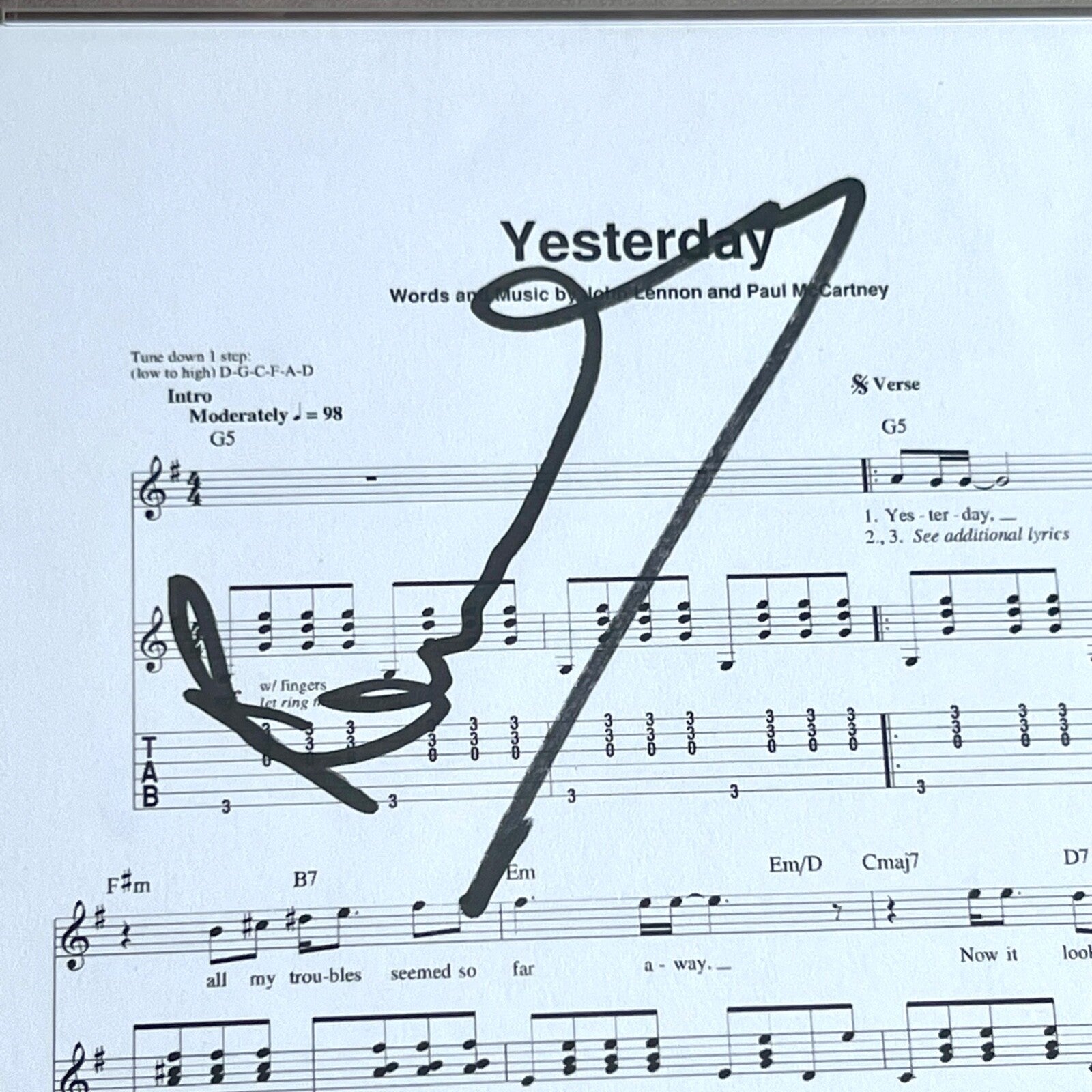 PAUL MCCARTNEY * PSA/DNA * "Yesterday" Song Autograph Souvenir Signed * Beatles
