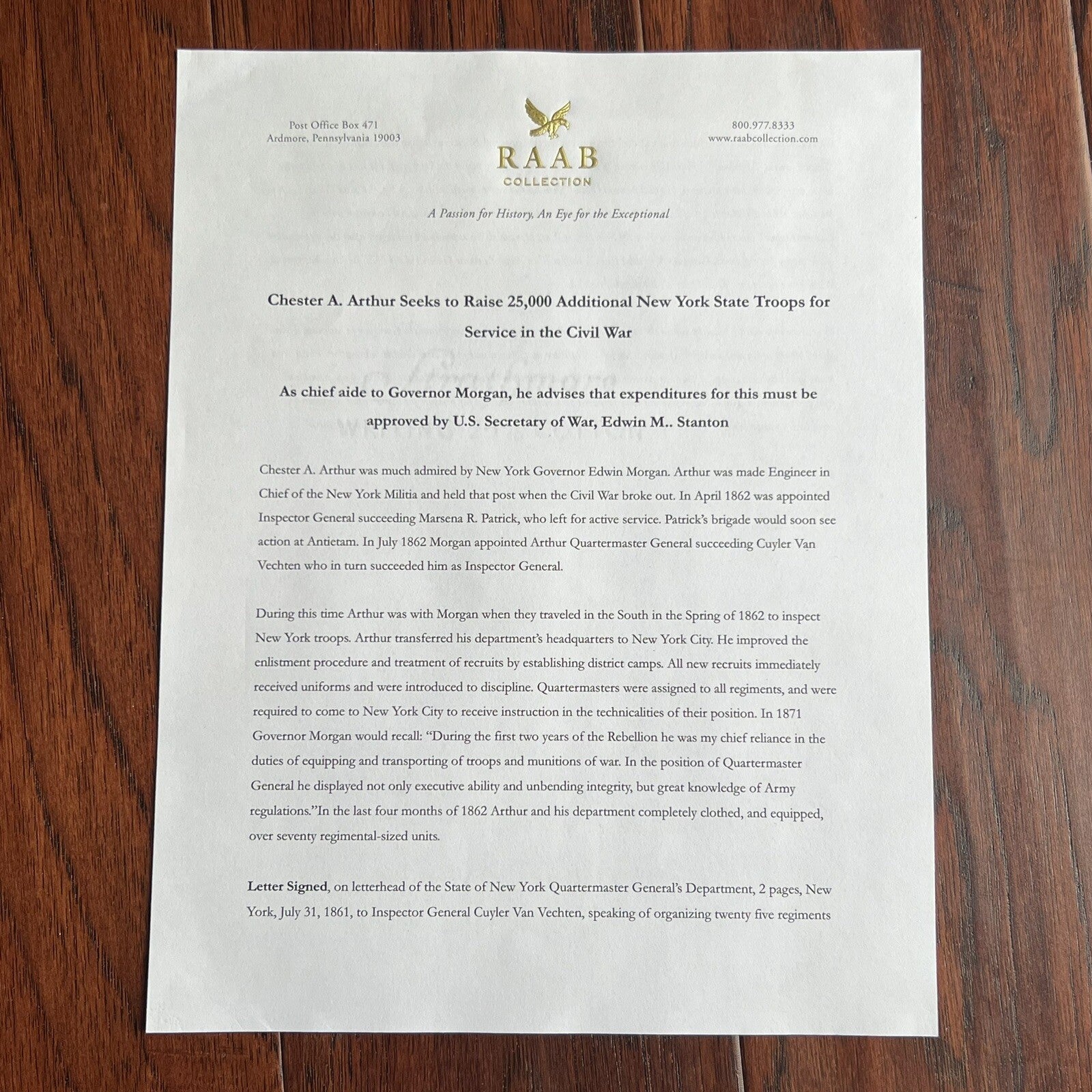 CHESTER ARTHUR * PSA/DNA * Autograph Civil War Report Raising 25k Troops Signed