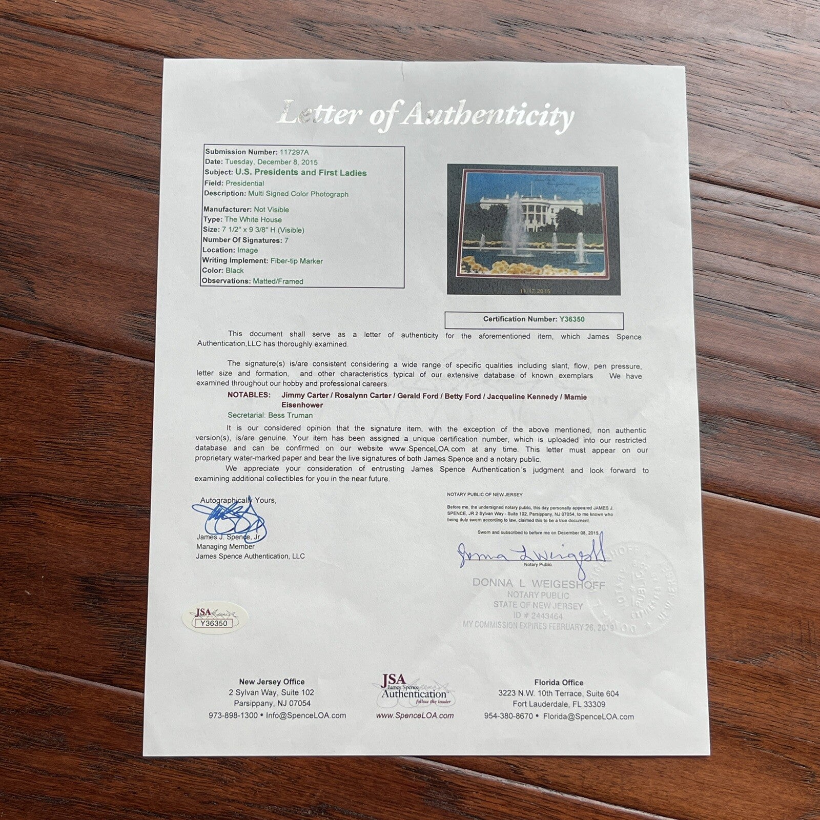 JACQUELINE KENNEDY * JSA * Gerald & Betty Ford Jimmy Carter Signed Autograph