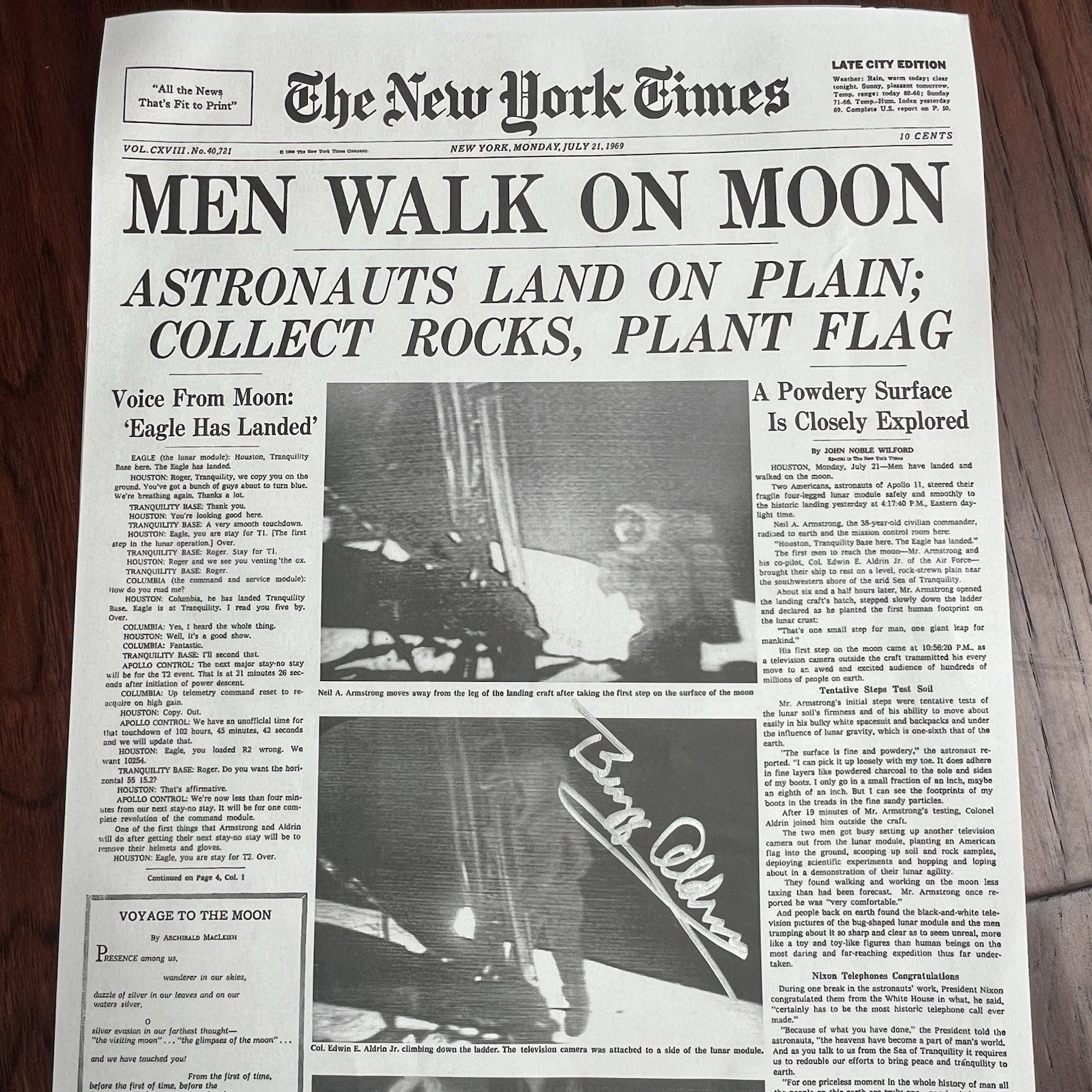 BUZZ ALDRIN * PSA * Signed New York Times Front Page Apollo 11 Autograph Poster