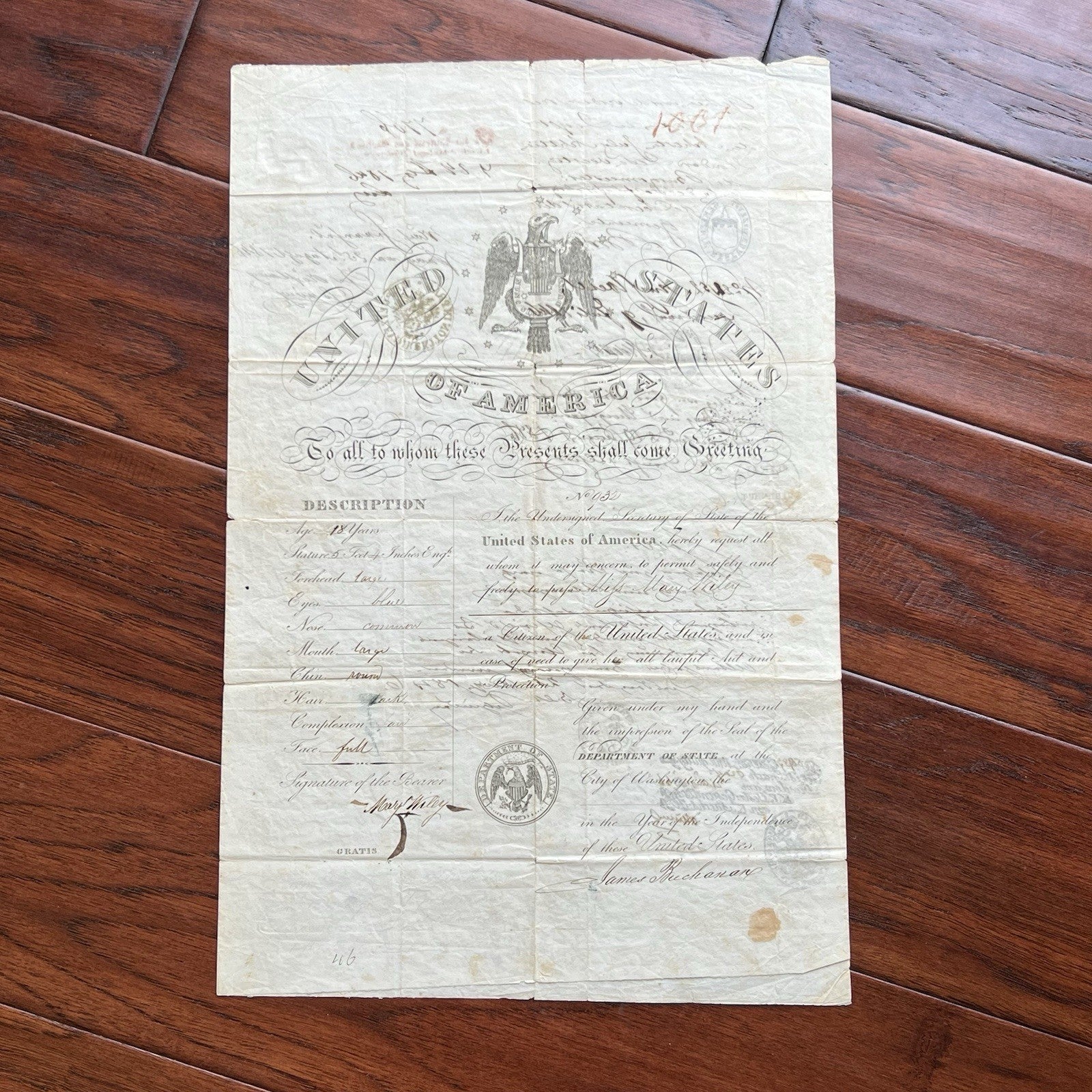 JAMES BUCHANAN * PSA * Autograph American Eagle Vignette Passport Signed