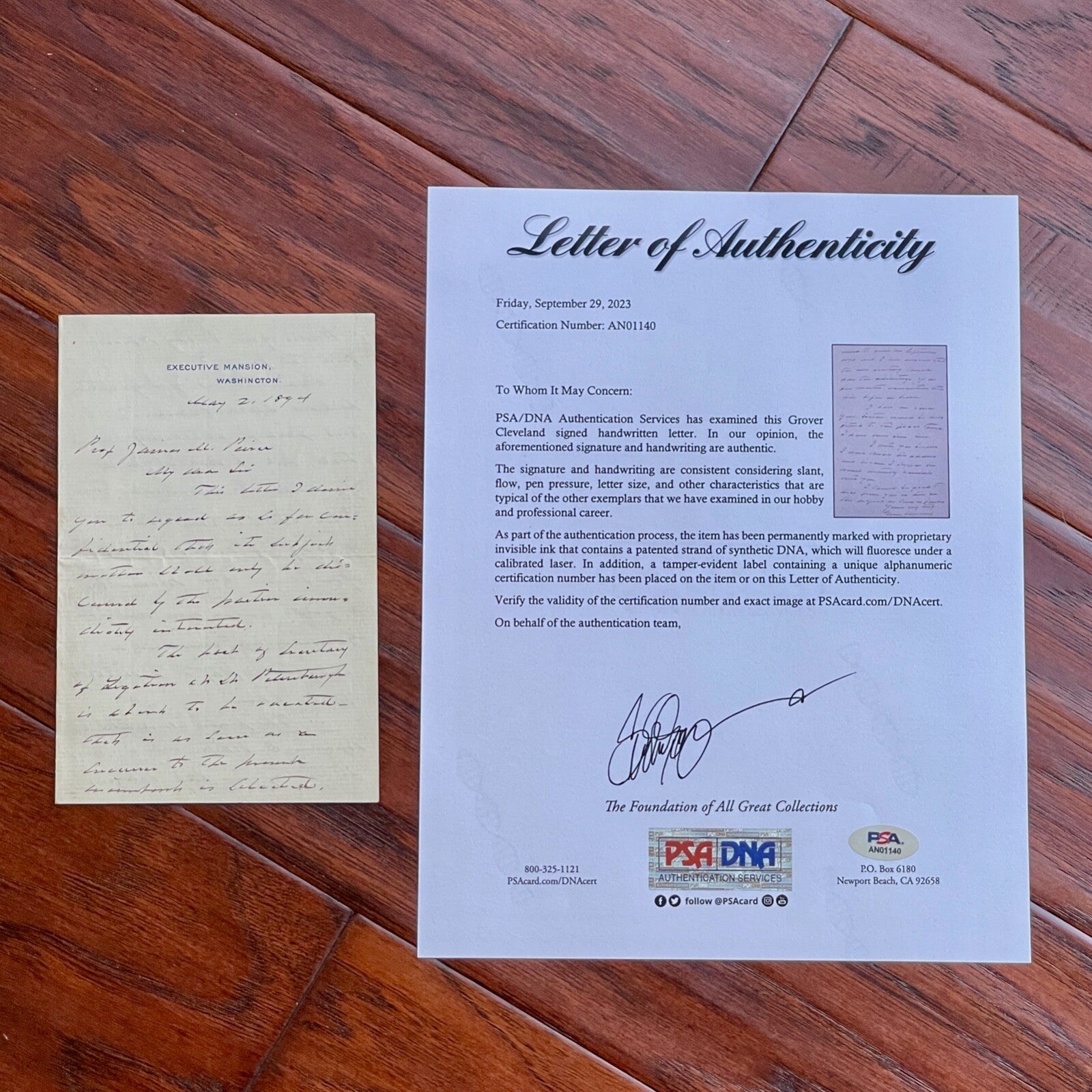 GROVER CLEVELAND * PSA * as PRESIDENT Autograph EXECUTIVE MANSION Letter Signed