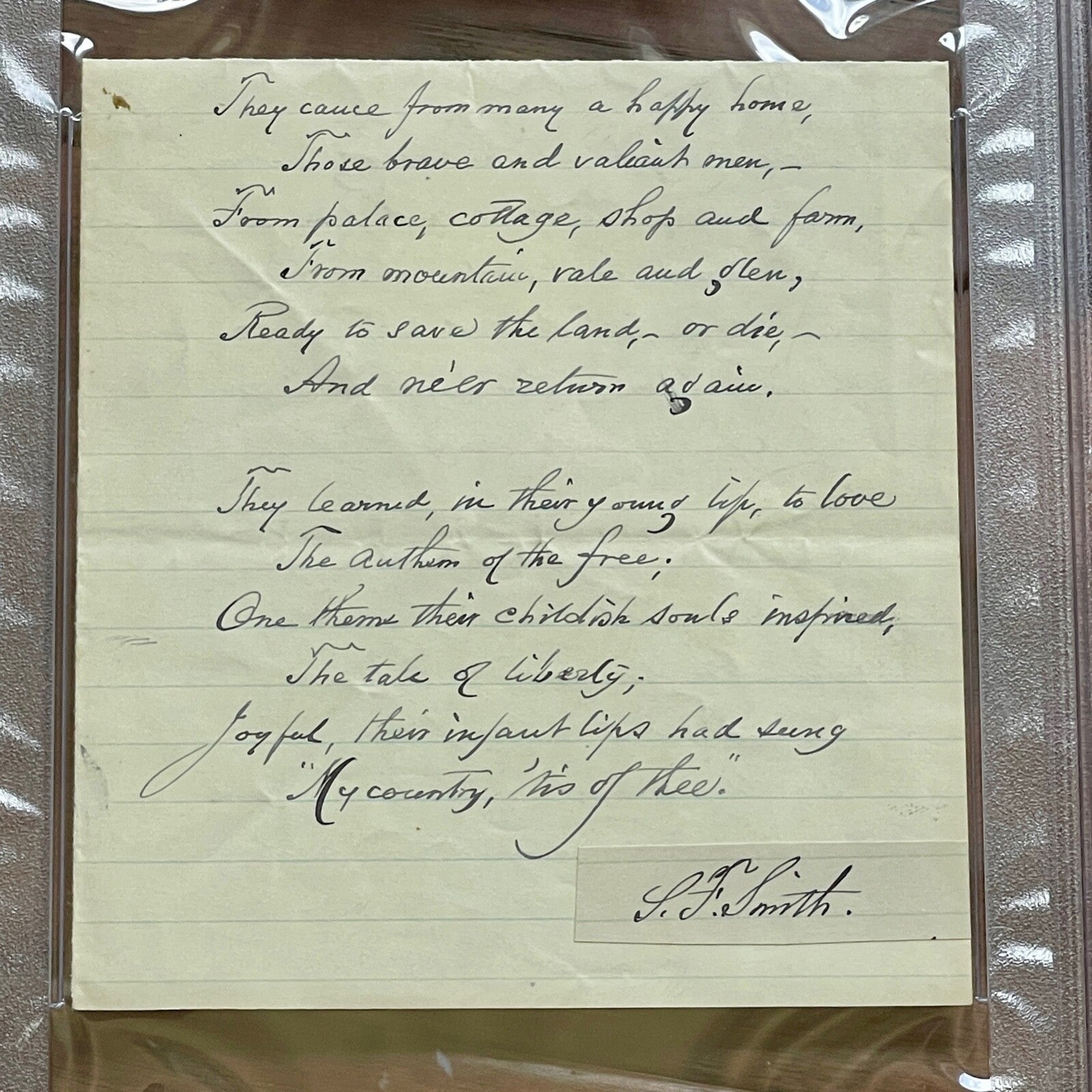 SAMUEL FRANCIS SMITH * PSA * AMERICA / My Country 'Tis of Thee AUTOGRAPH Signed