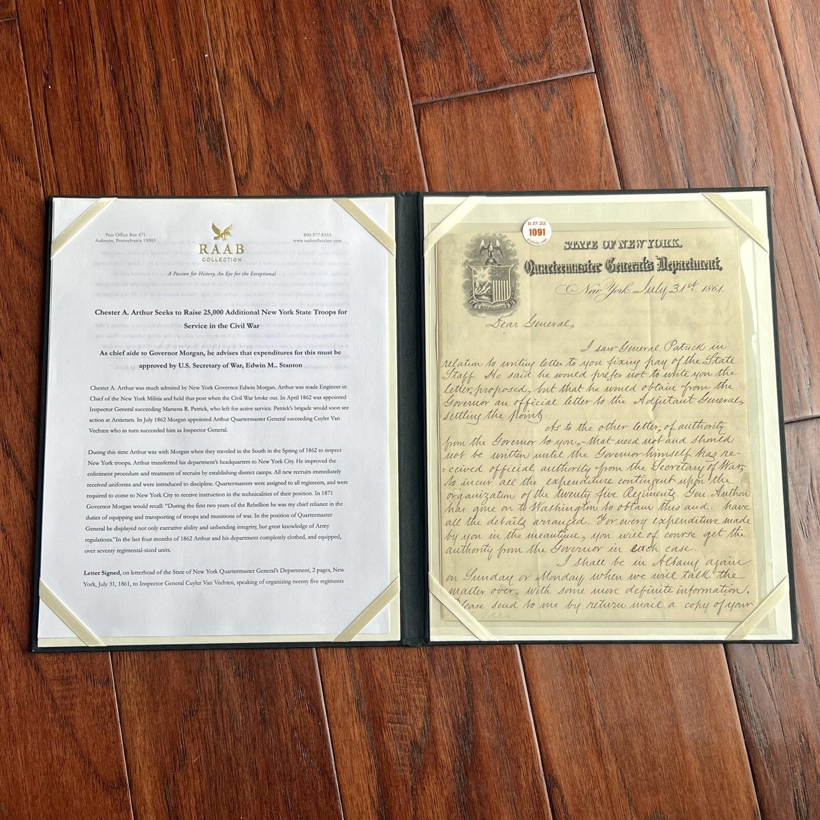 CHESTER ARTHUR * PSA/DNA * Autograph Civil War Report Raising 25k Troops Signed