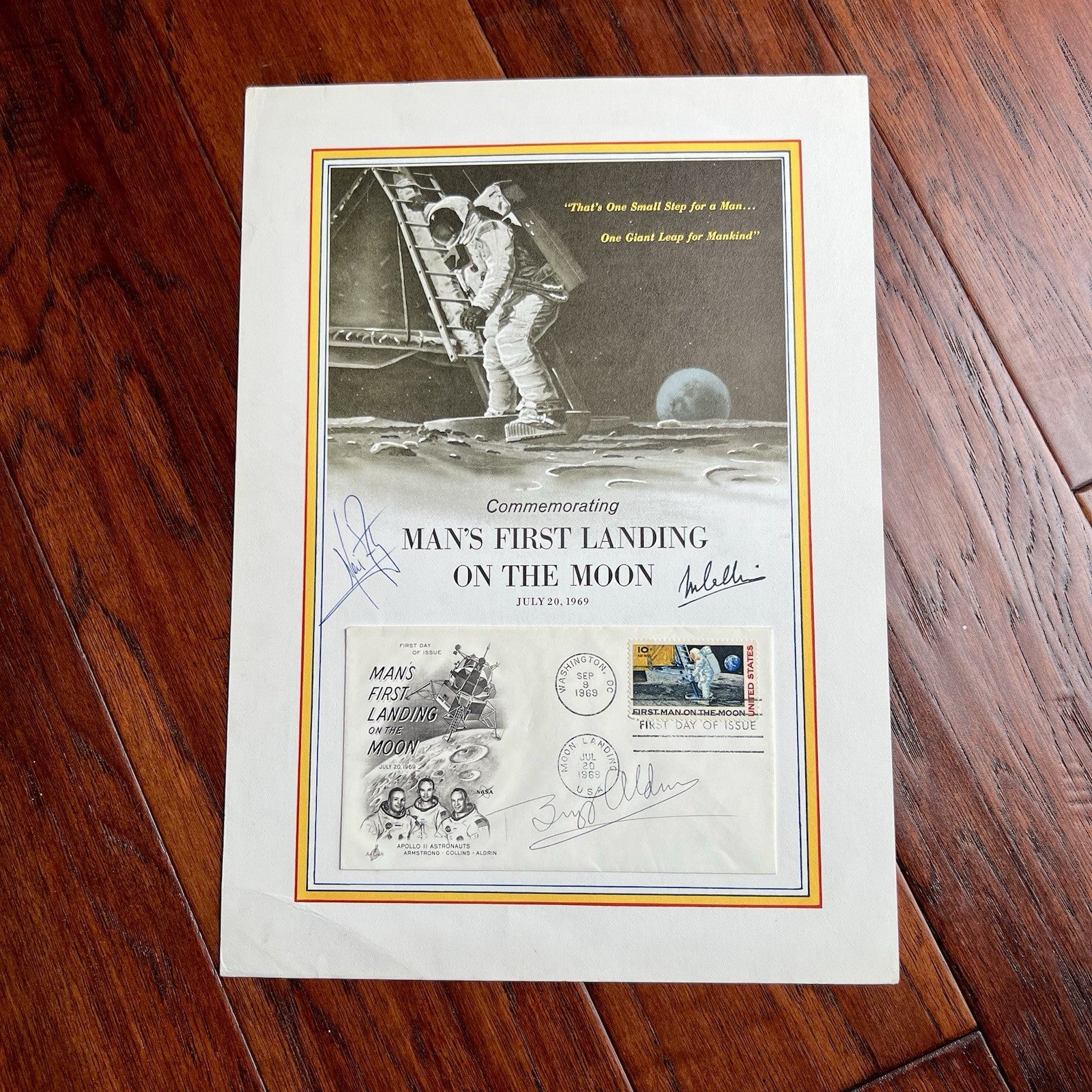 APOLLO 11 * Neil Armstrong Crew Signed ONE SMALL STEP Autograph Presentation FDC