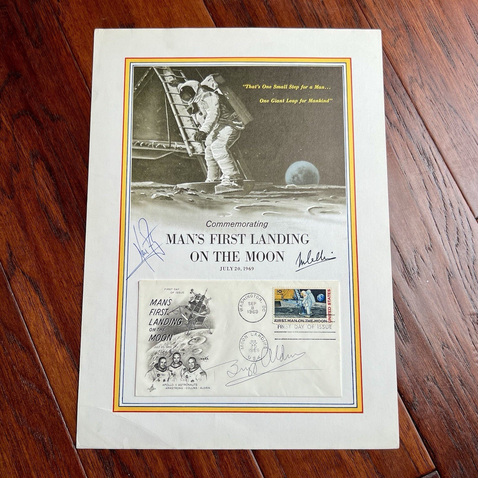 APOLLO 11 * Neil Armstrong Crew Signed ONE SMALL STEP Autograph Presentation FDC