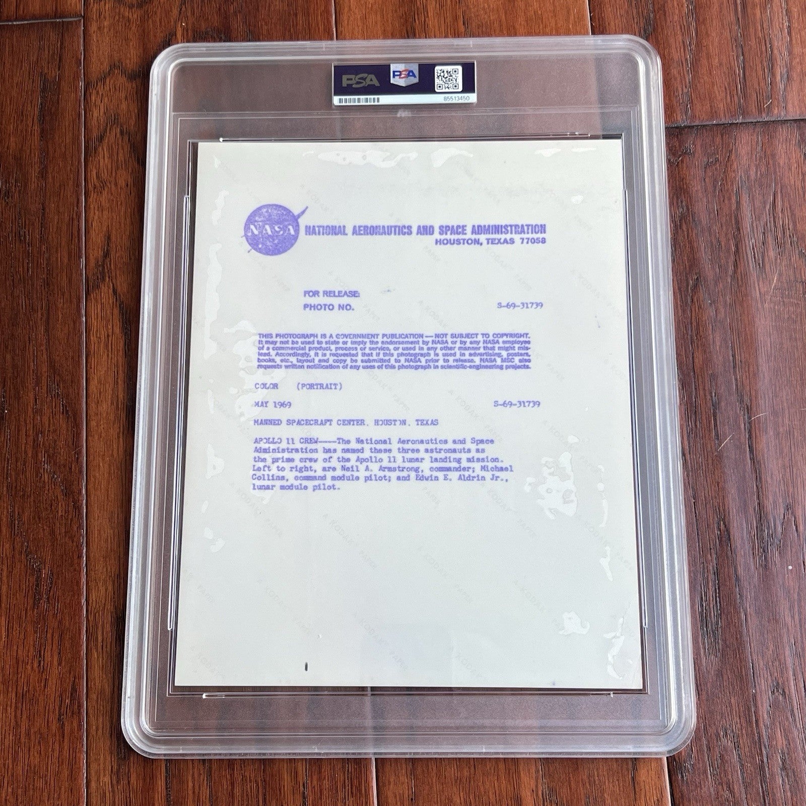 APOLLO 11 CREW * PSA TYPE 1 PHOTOGRAPH * NASA  1969 Neil Armstrong S6931739