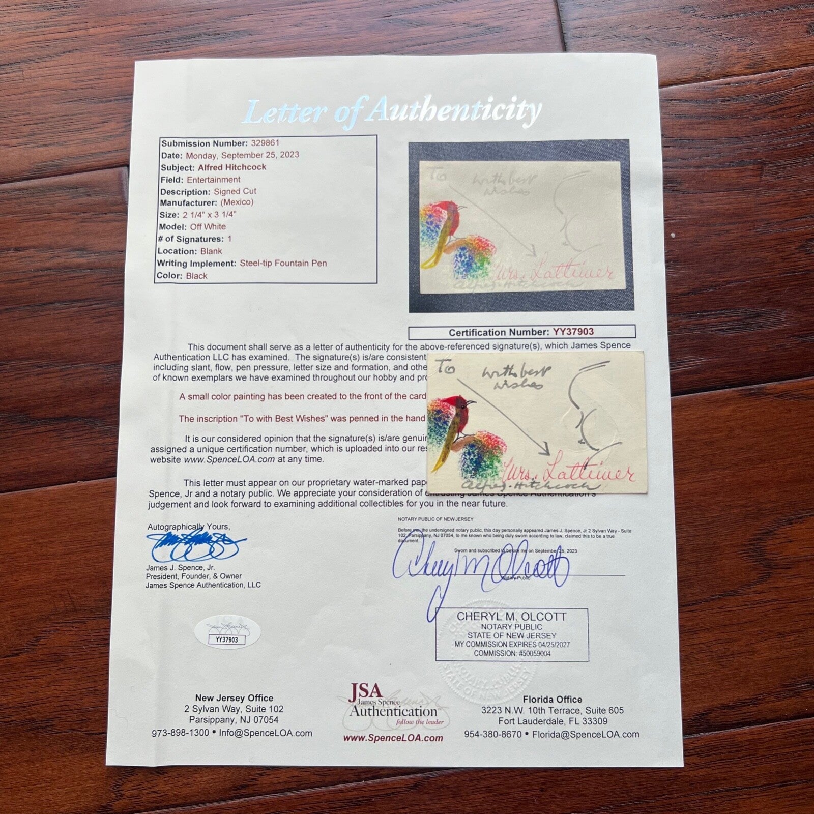 ALFRED HITCHCOCK * JSA Autograph Sketch SIGNED SELF-PORTRAIT Drawing CARICATURE