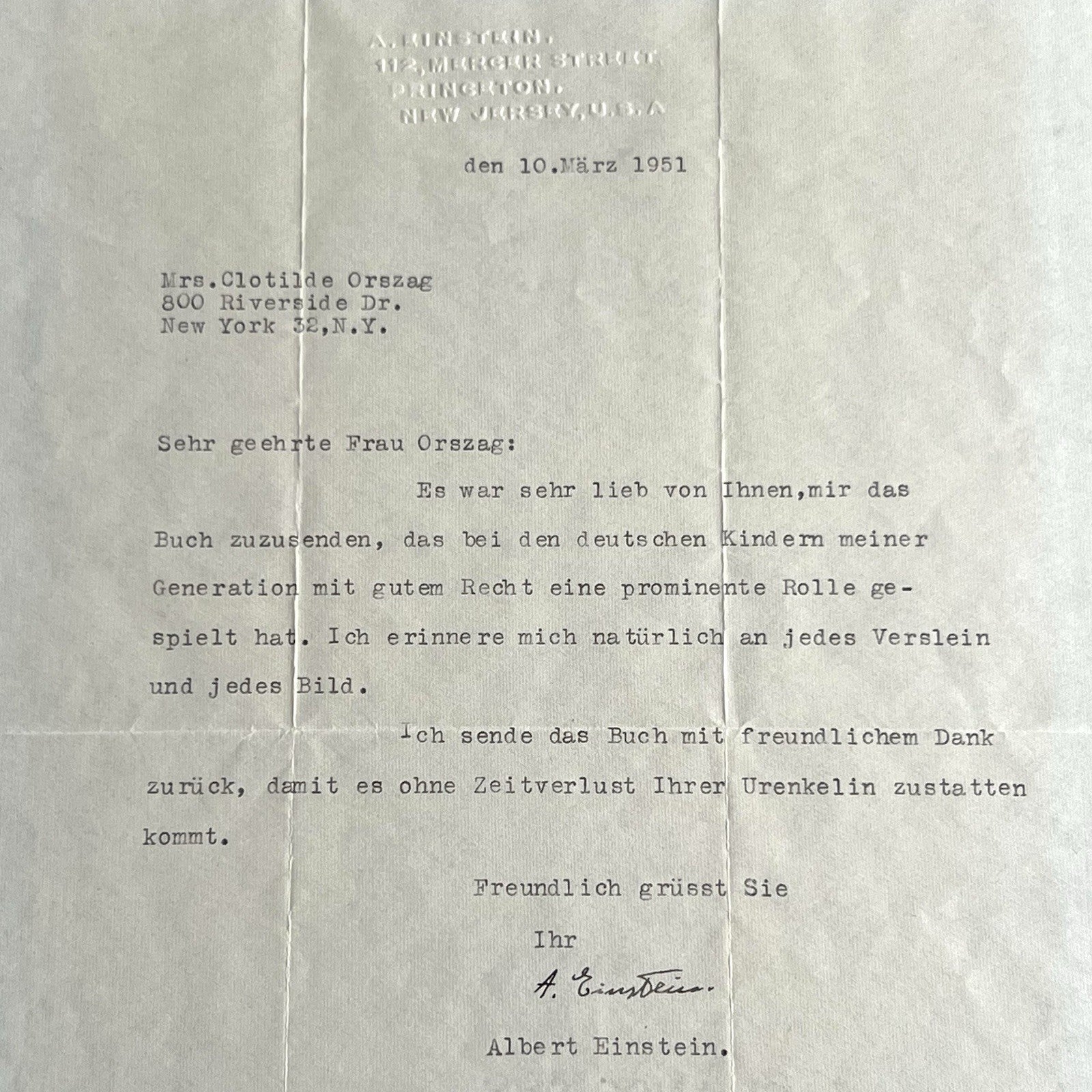 ALBERT EINSTEIN * PSA * Autograph Typewritten Letter Signed * 1951