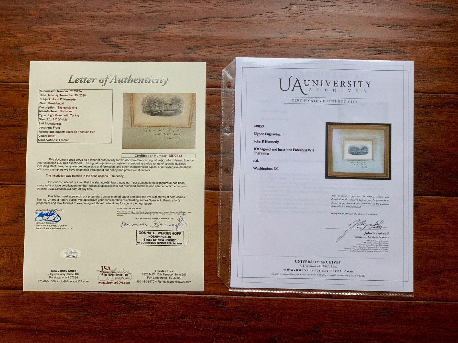 JOHN F. KENNEDY * JSA * as PRESIDENT autograph WHITE HOUSE Engraving signed