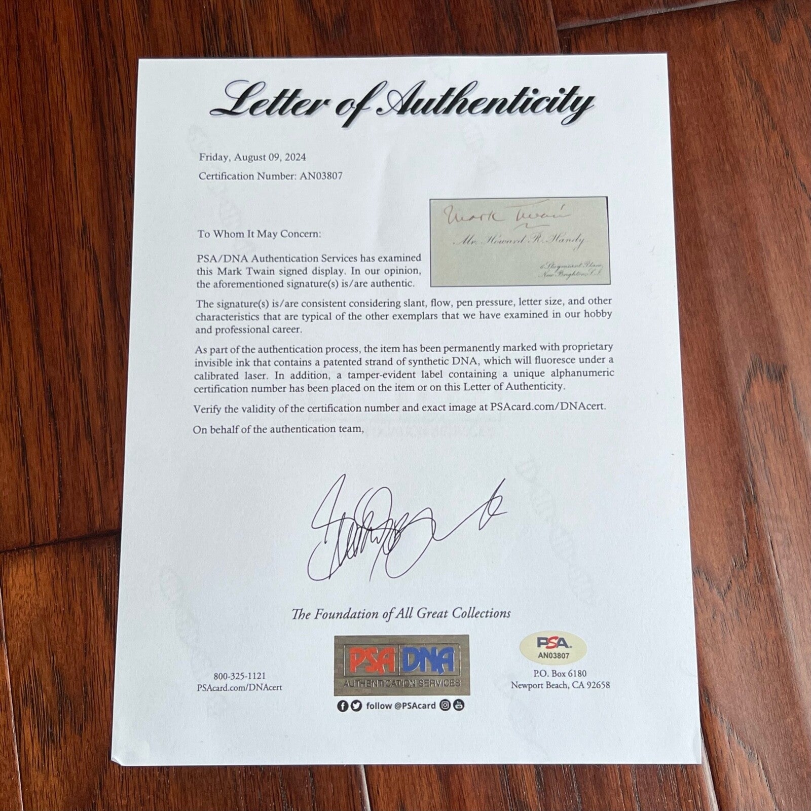 SAMUEL L. CLEMENS * PSA *  MARK TWAIN Autograph Vintage Framed Display SIGNED