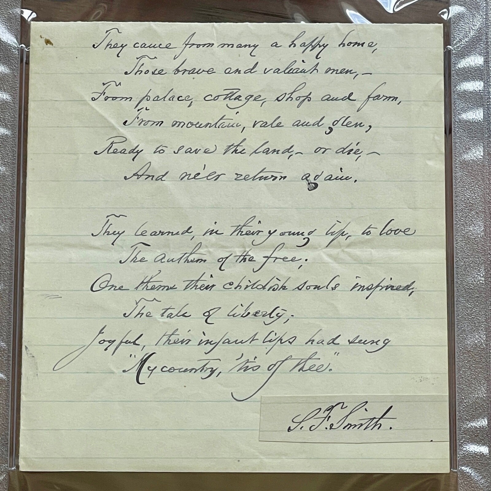 SAMUEL FRANCIS SMITH * PSA * AMERICA / My Country 'Tis of Thee AUTOGRAPH Signed