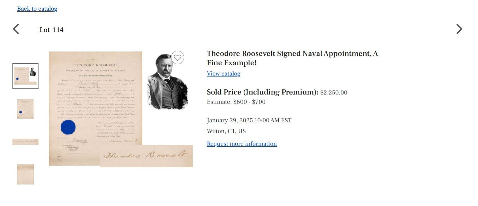 THEODORE ROOSEVELT * PSA* Autograph Document Signed Naval Appointment Teddy