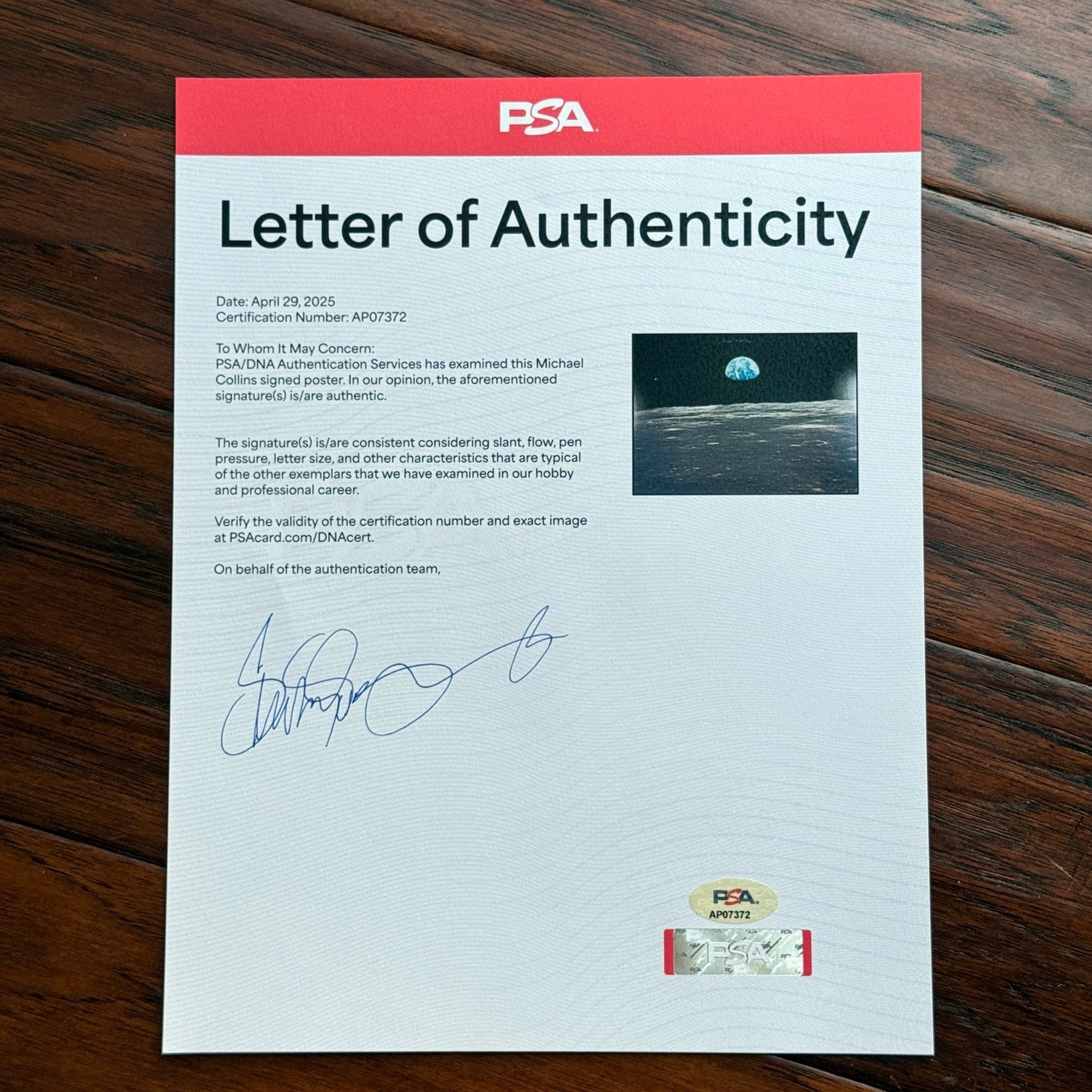 MICHAEL COLLINS * PSA * Autograph APOLLO 11 EARTHRISE 16x20 Photo Signed