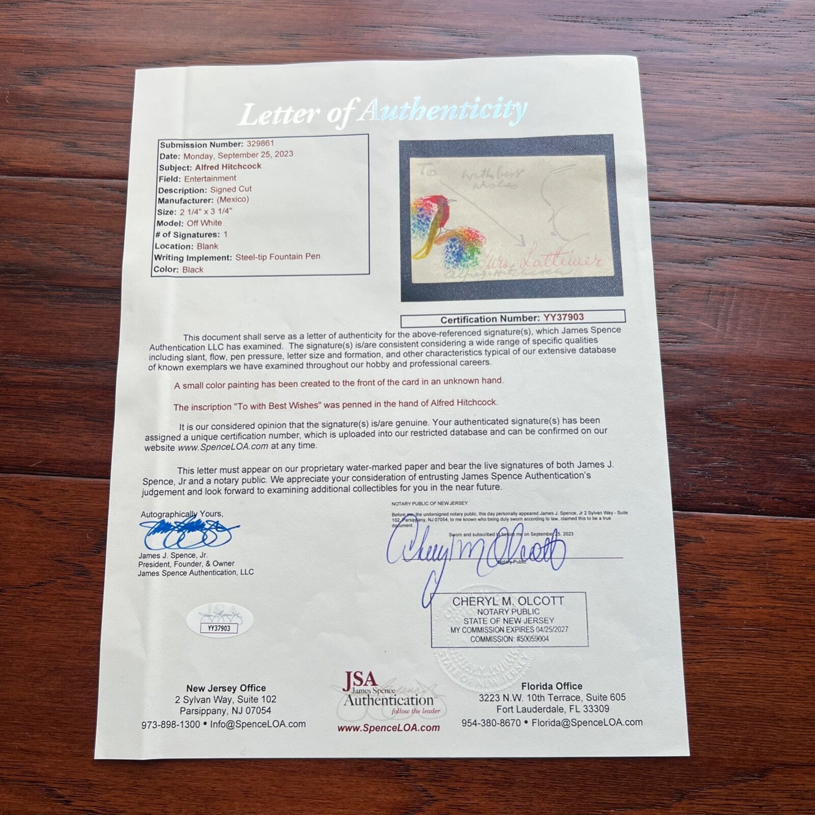 ALFRED HITCHCOCK * JSA Autograph Sketch SIGNED SELF-PORTRAIT Drawing CARICATURE