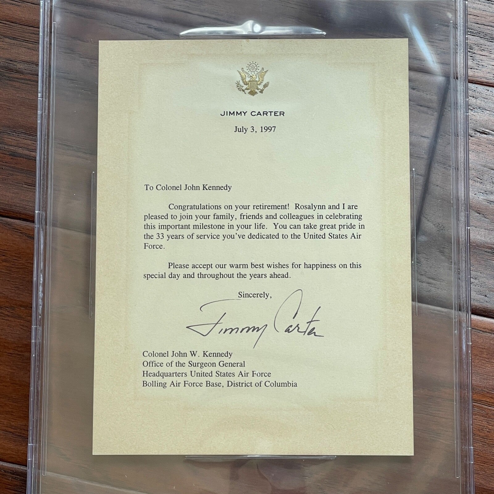 JIMMY CARTER * BAS * Autograph Letter to JOHN KENNEDY Signed * 1997