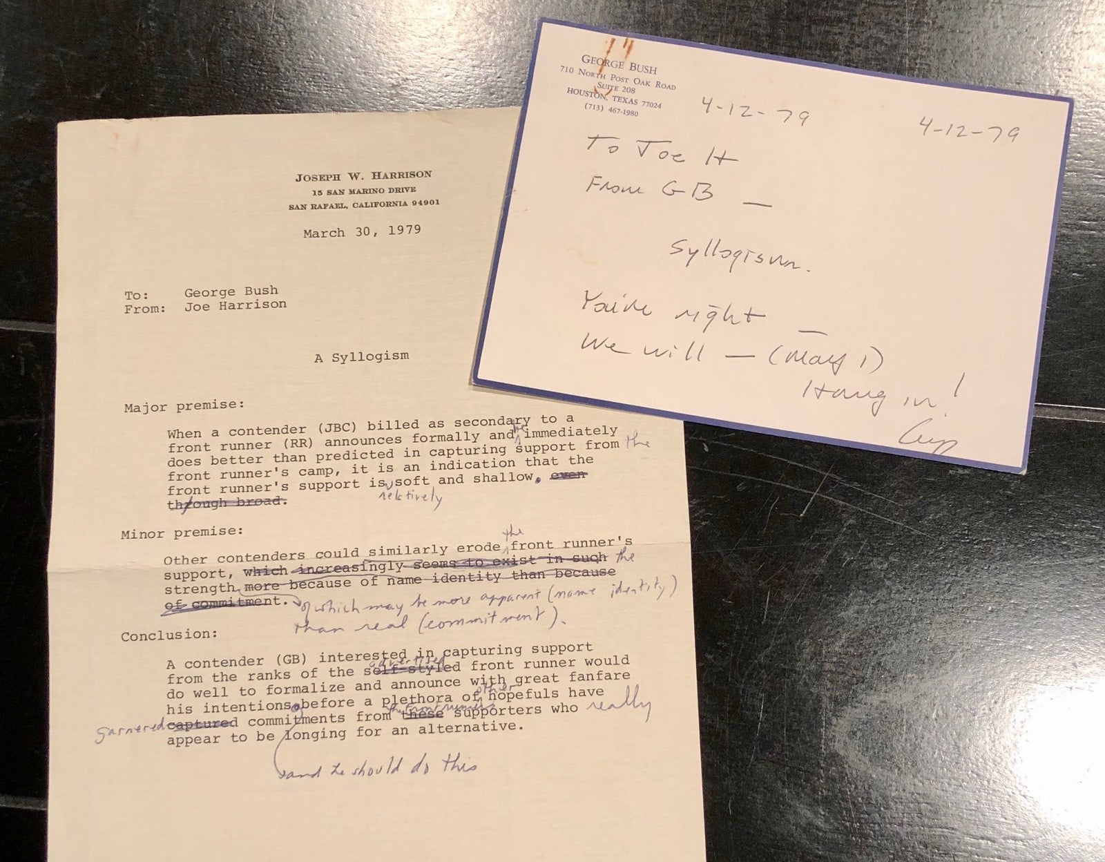 George HW Bush PSA/DNA Handwritten AUTOGRAPH "front runner" Note + correx SIGNED