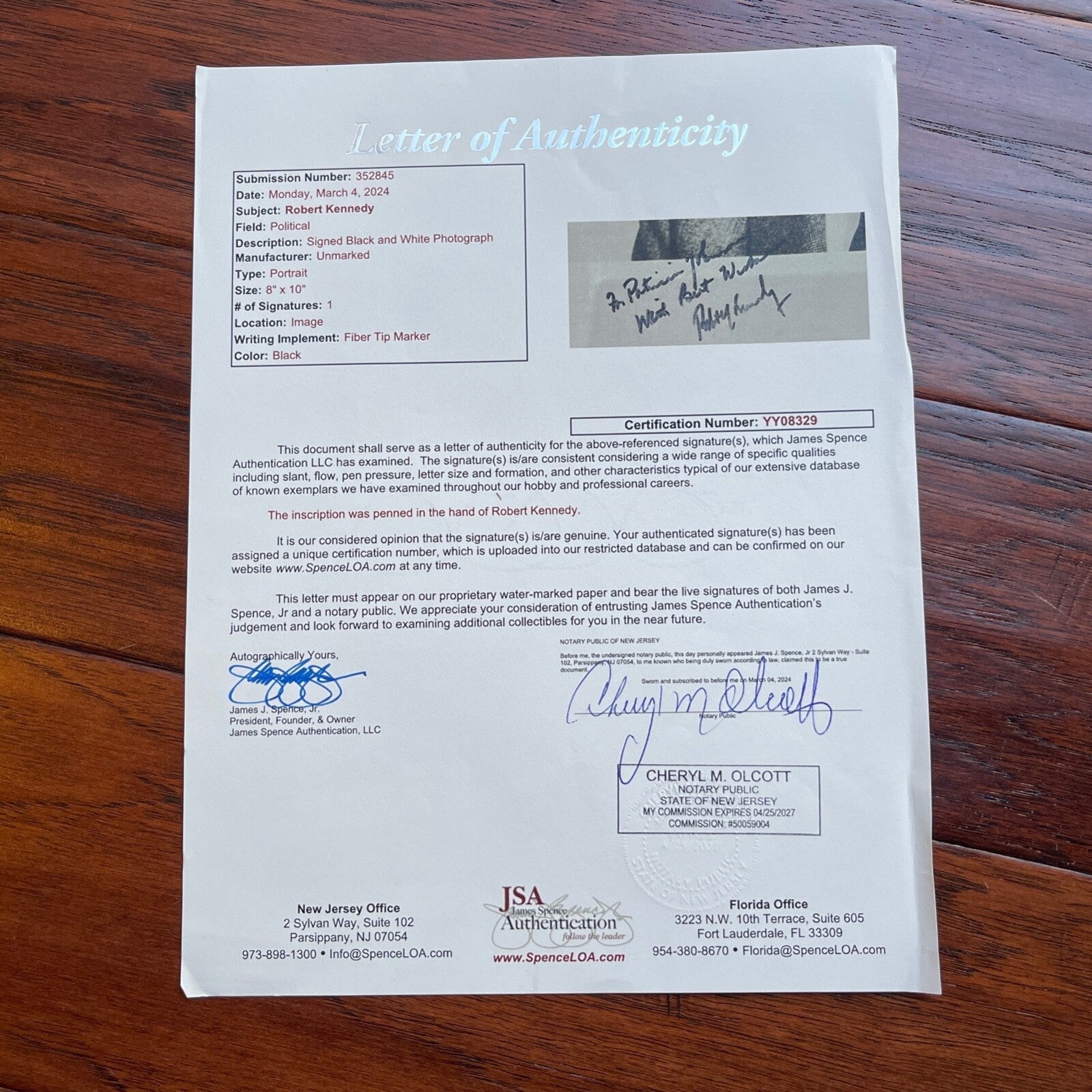 ROBERT F. KENNEDY * JSA * AUTOGRAPH Attorney General Photo SIGNED * RFK