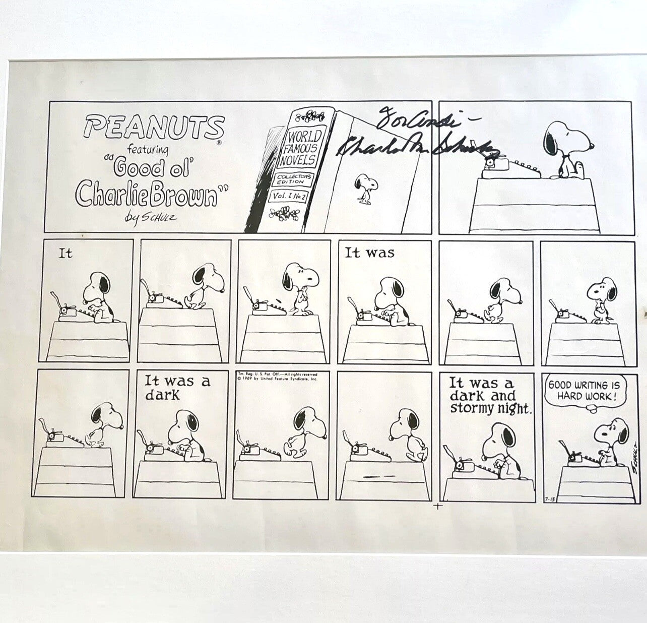 CHARLES M SCHULZ * PSA * Autograph SNOOPY "Good Writing" Peanuts XL Strip Signed