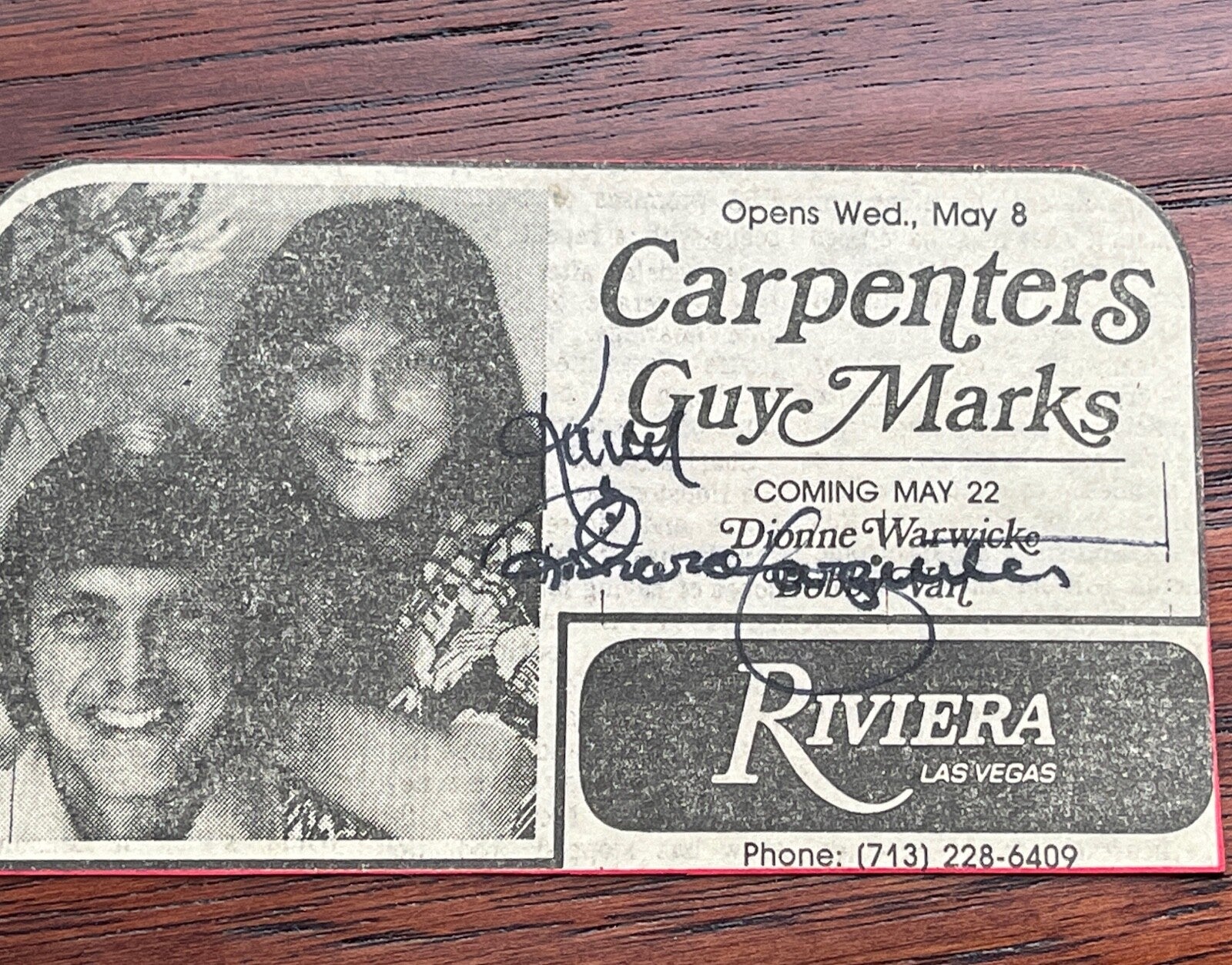 CARPENTERS * KAREN + RICHARD * JSA * Autograph Duo Newspaper Ad Signed
