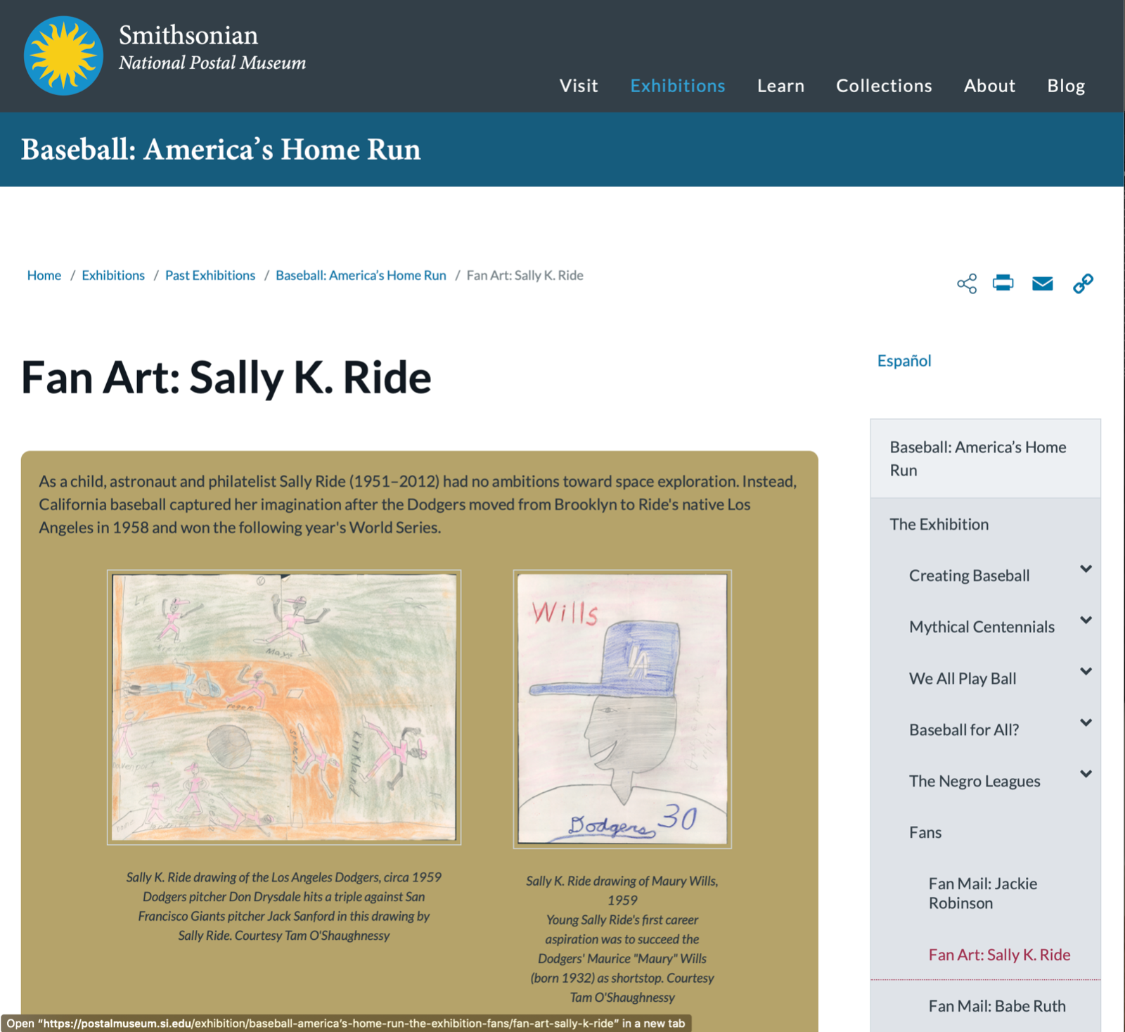 SALLY RIDE * Ride Estate Signed COA * Childhood DODGERS Drawing EX: Smithsonian