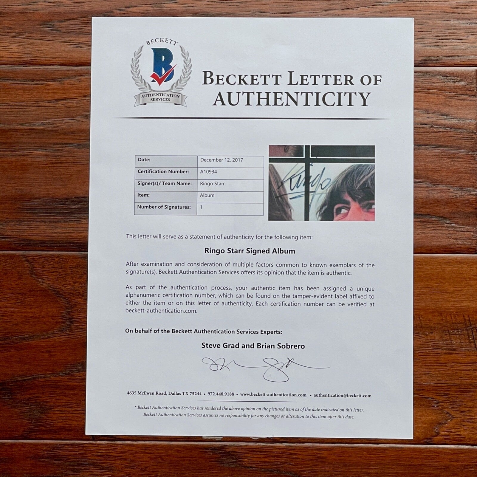 RINGO STARR * BAS *  BEATLES Autograph LET IT BE LP Album SIGNED