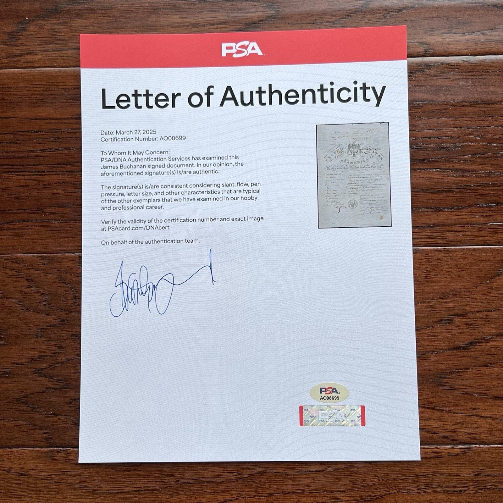 JAMES BUCHANAN * PSA * Autograph American Eagle Vignette Passport Signed