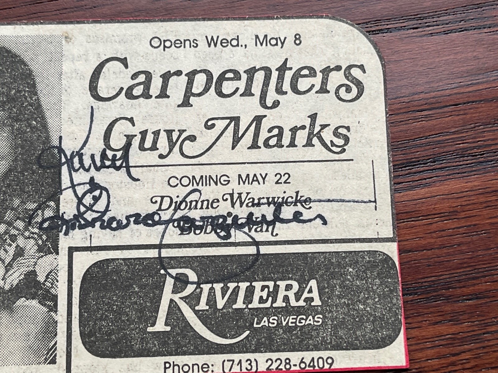 CARPENTERS * KAREN + RICHARD * JSA * Autograph Duo Newspaper Ad Signed