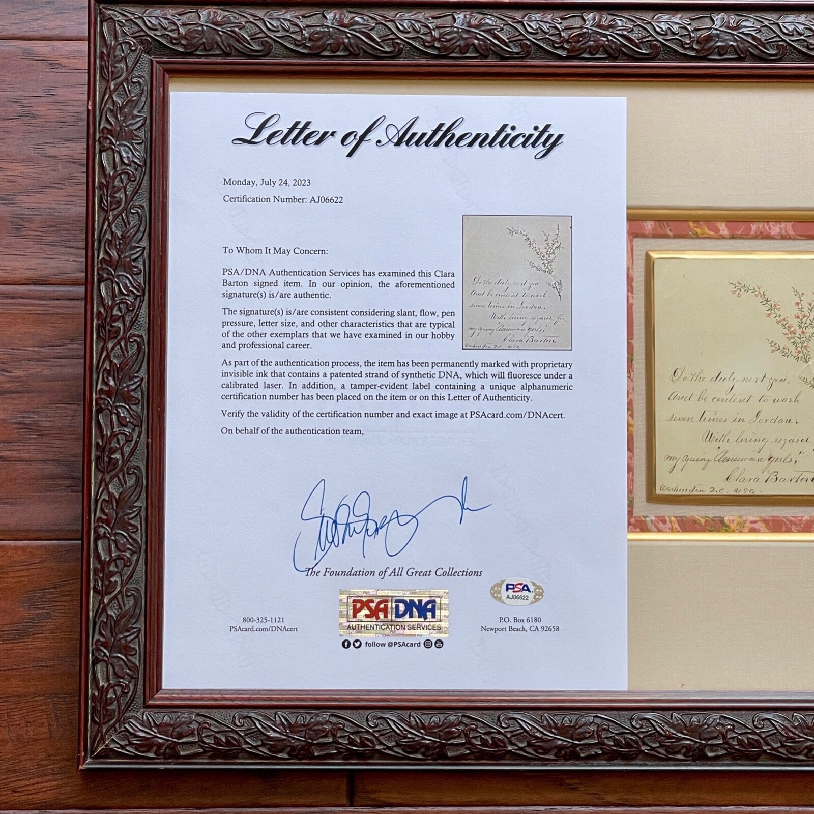 CLARA BARTON * PSA/DNA * Autograph BIBLE QUOTE Signed * RED CROSS Founder