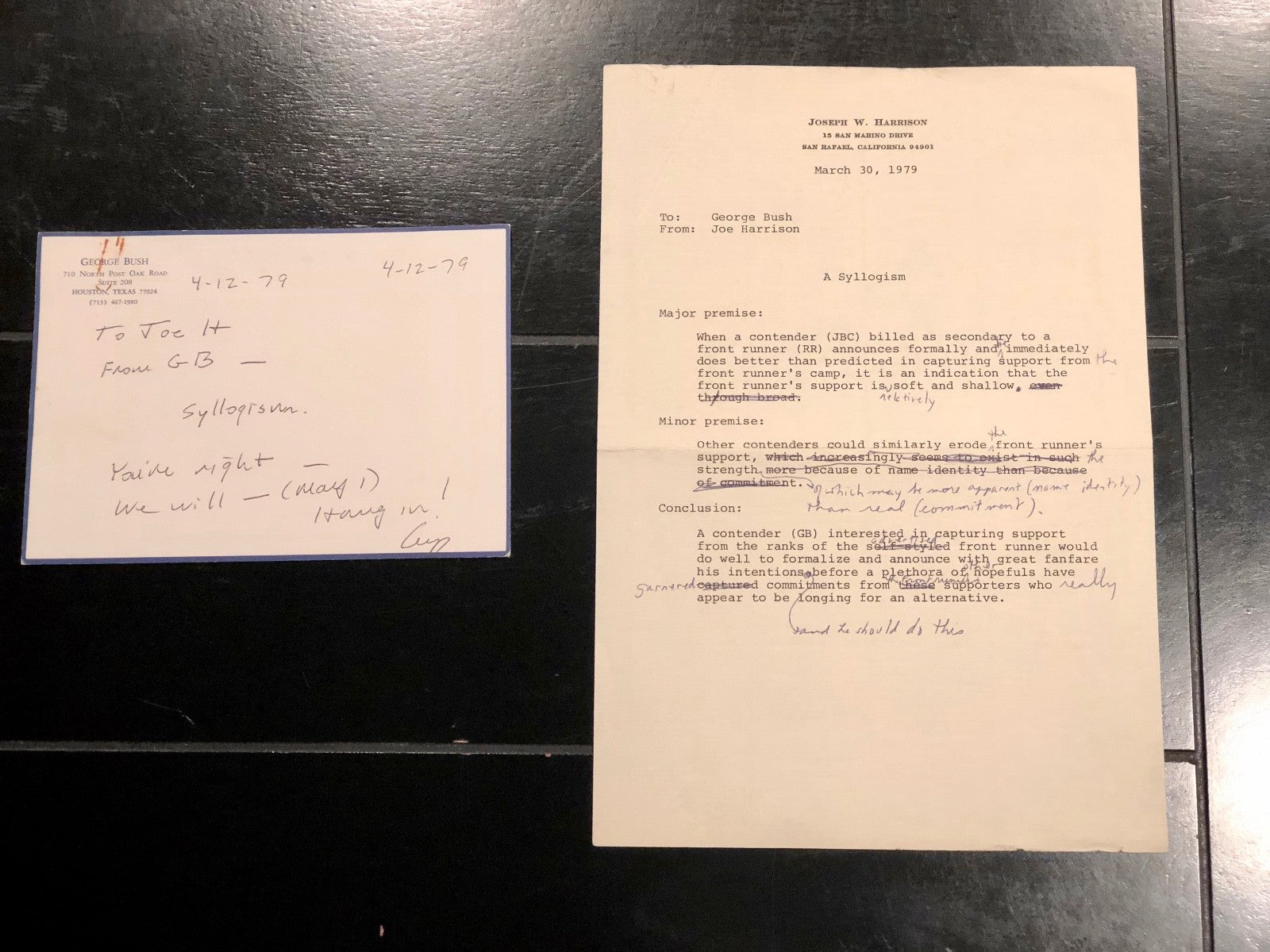 George HW Bush PSA/DNA Handwritten AUTOGRAPH "front runner" Note + correx SIGNED