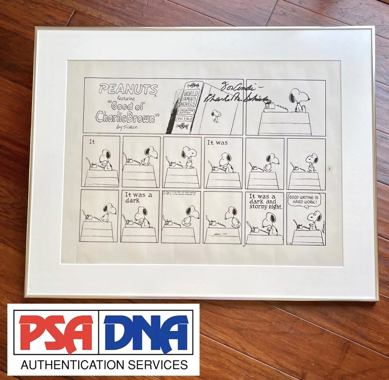CHARLES M SCHULZ * PSA * Autograph SNOOPY "Good Writing" Peanuts XL Strip Signed