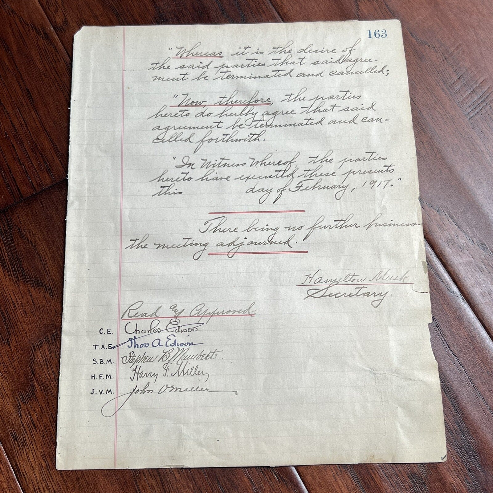 THOMAS EDISON * JSA LOA * AUTOGRAPH 1917 World War 1 Experiments Minutes SIGNED