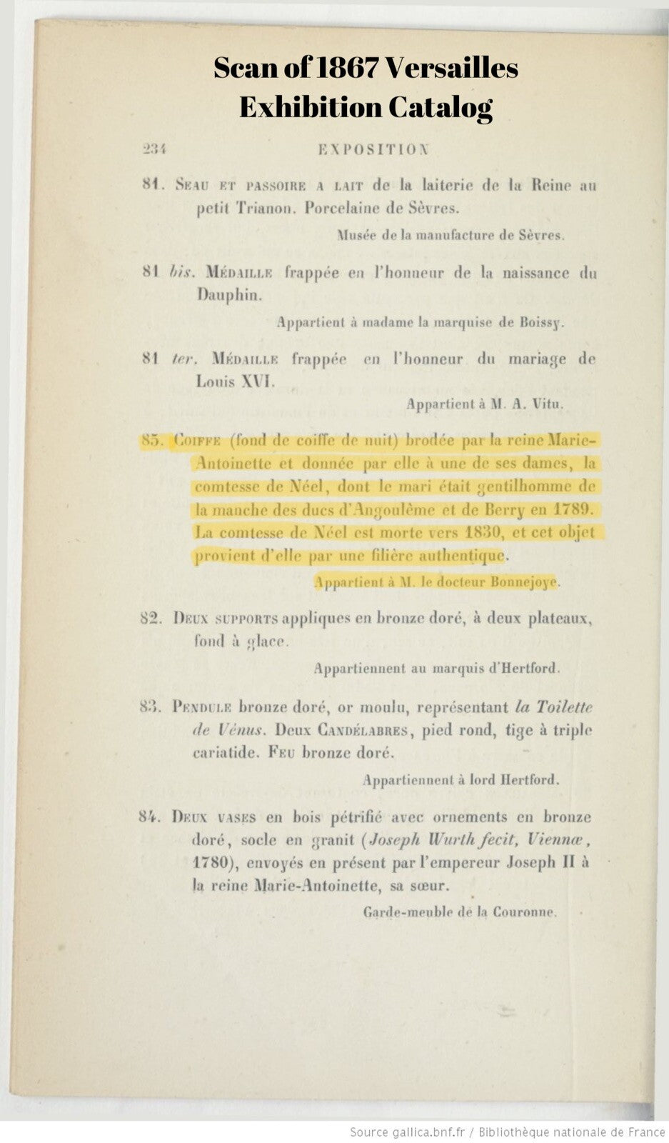 MARIE ANTOINETTE * Lace Nightcap Hand Embroidered By Her Exhibited at Versailles