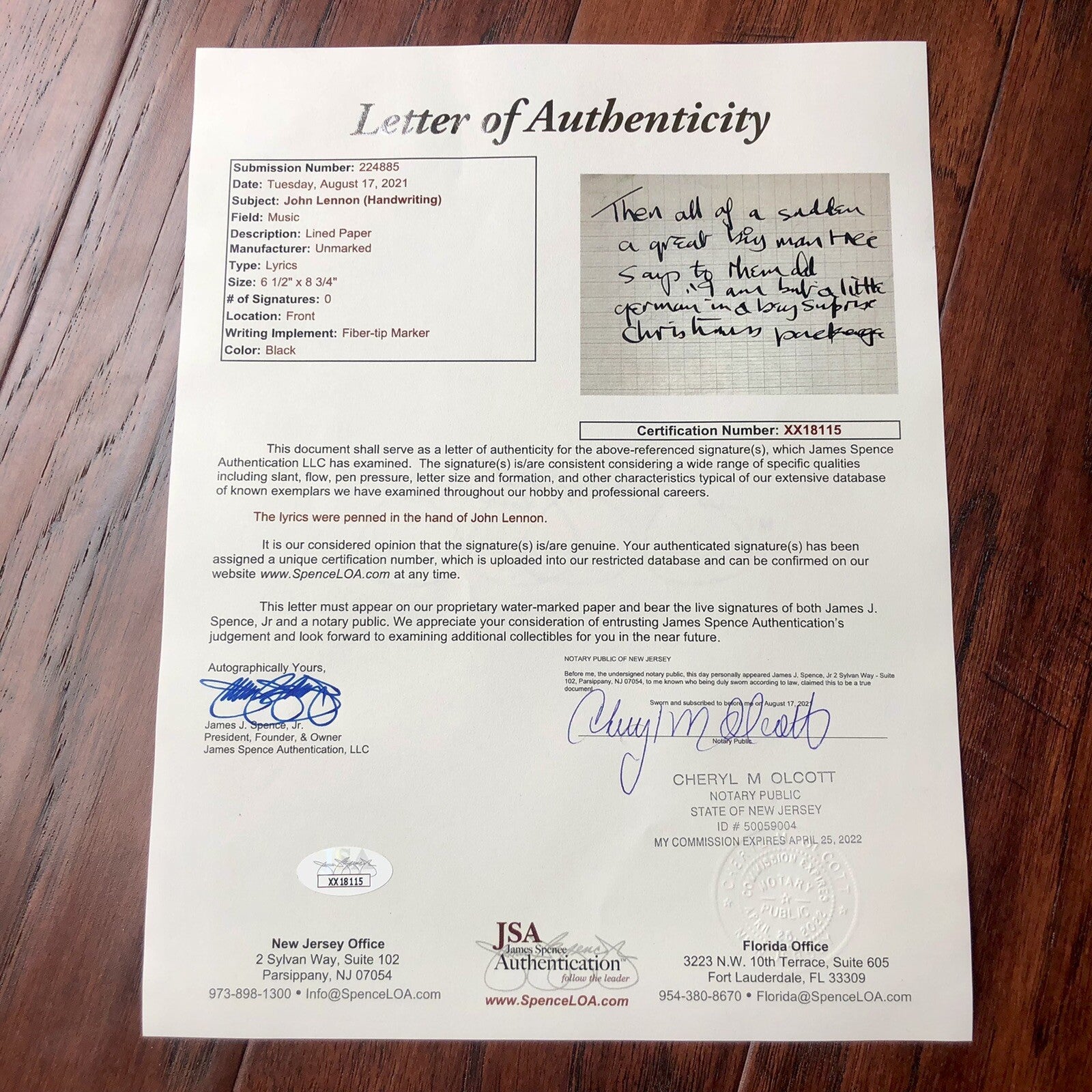 JOHN LENNON * JSA LOA * Handwritten Autograph Prose Poem Lyrics * Not Signed