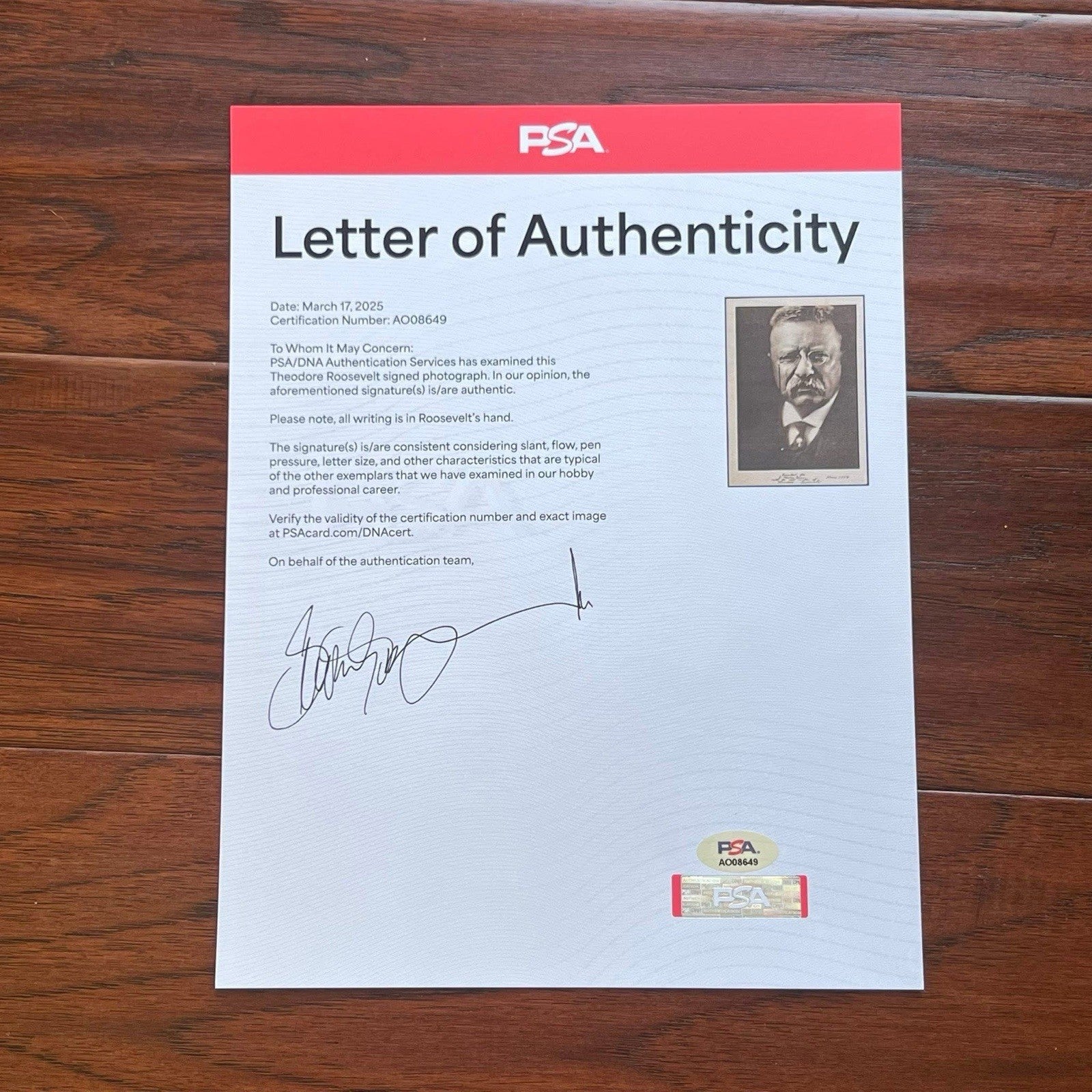 THEODORE ROOSEVELT * PSA * Autograph Christmas 1917 Photo Portrait Signed