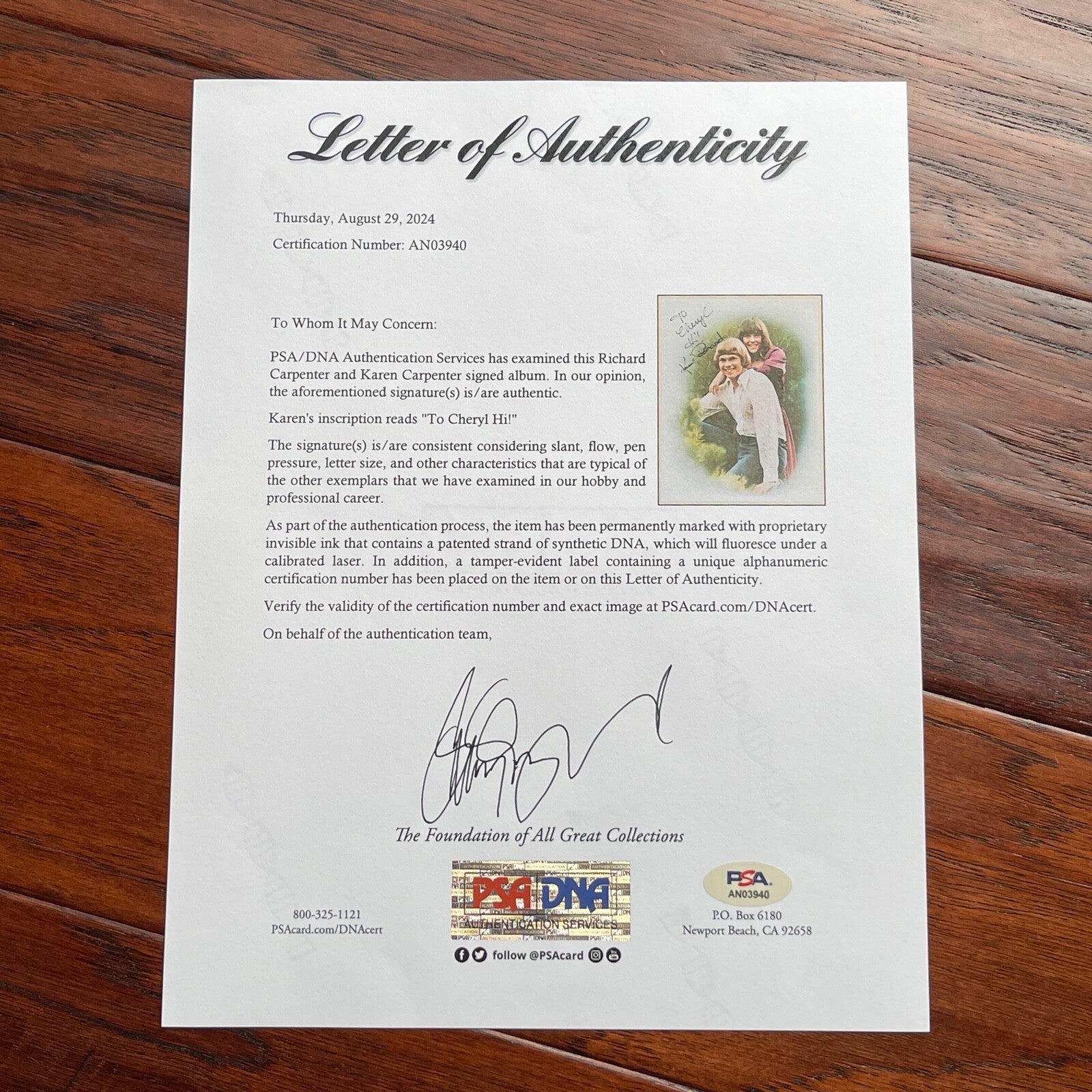 CARPENTERS * PSA/DNA * KAREN & RICHARD AUTOGRAPH "CARPENTERS" ALBUM SIGNED LP
