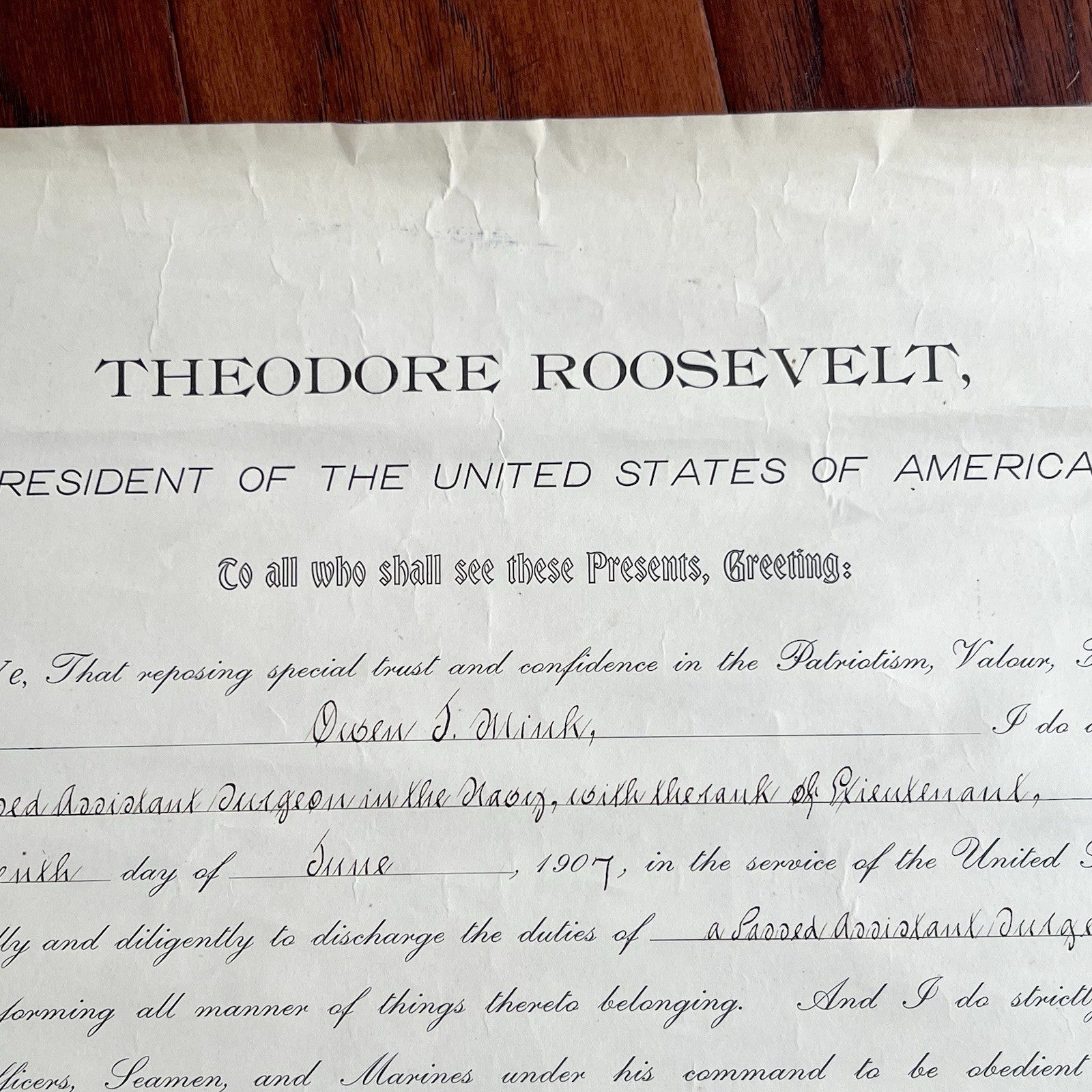 THEODORE ROOSEVELT * PSA* Autograph Document Signed Naval Appointment Teddy