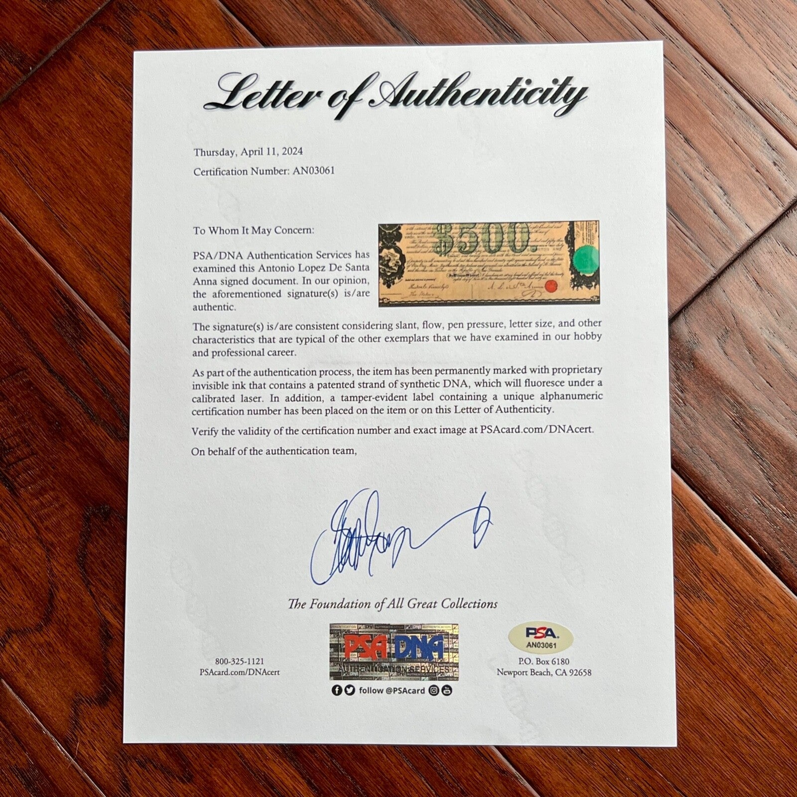 ANTONIO LOPEZ DE SANTA ANNA * PSA/DNA * Autograph Bond Certificate Signed Alamo