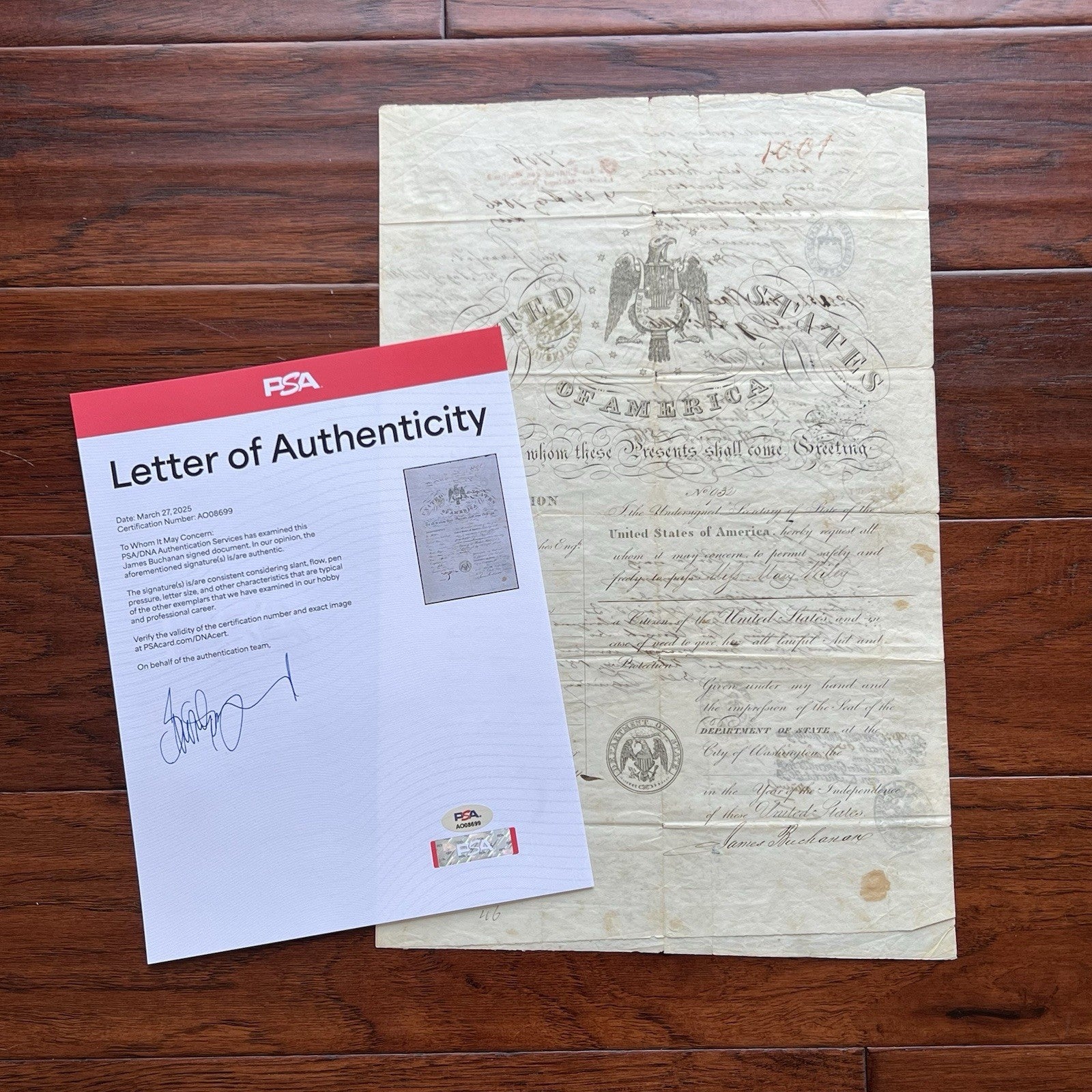 JAMES BUCHANAN * PSA * Autograph American Eagle Vignette Passport Signed