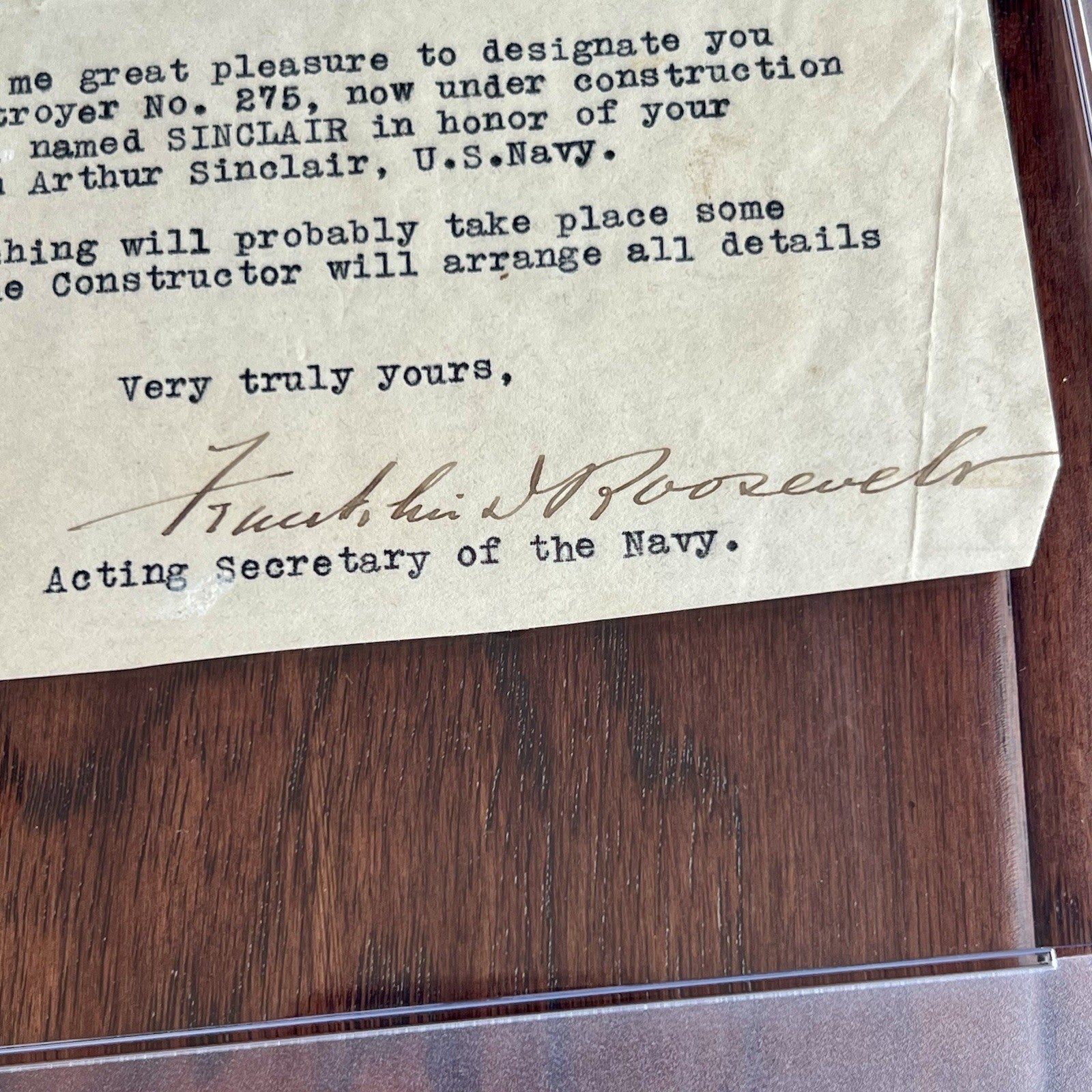 FRANKLIN D. ROOSEVELT * PSA * Autograph Navy Letter SIGNED Re: USS Sinclair