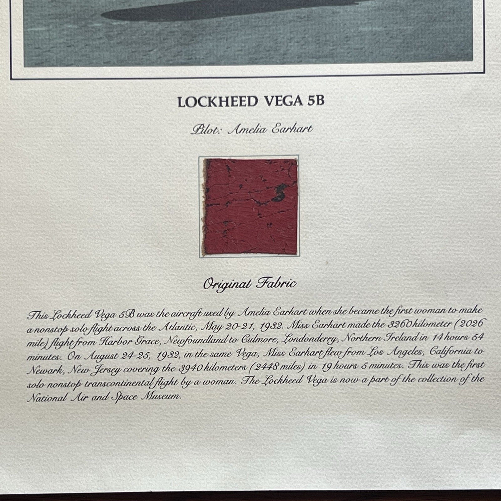 AMELIA EARHART * Original LARGE Flown Vega 5B Fabric Ex Smithsonian Institution