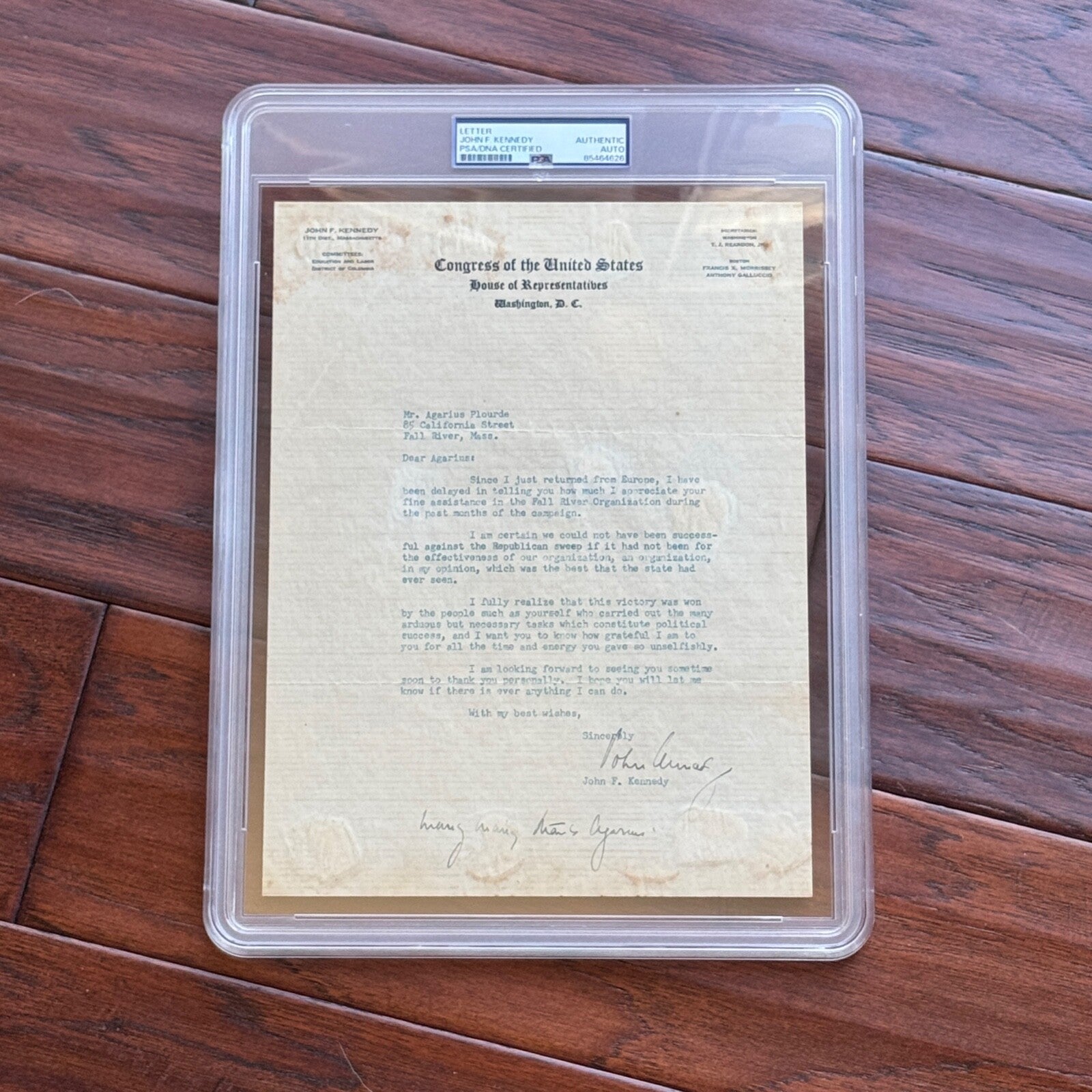 JOHN F. KENNEDY * PSA * Congress AUTOGRAPH "Republican Sweep" Letter SIGNED