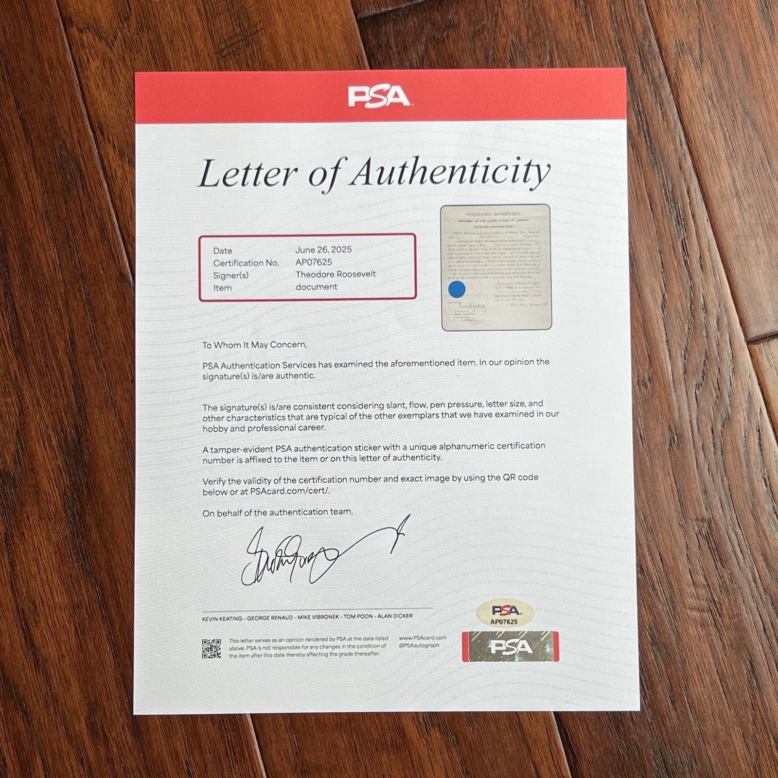 THEODORE ROOSEVELT * PSA* Autograph Document Signed Naval Appointment Teddy