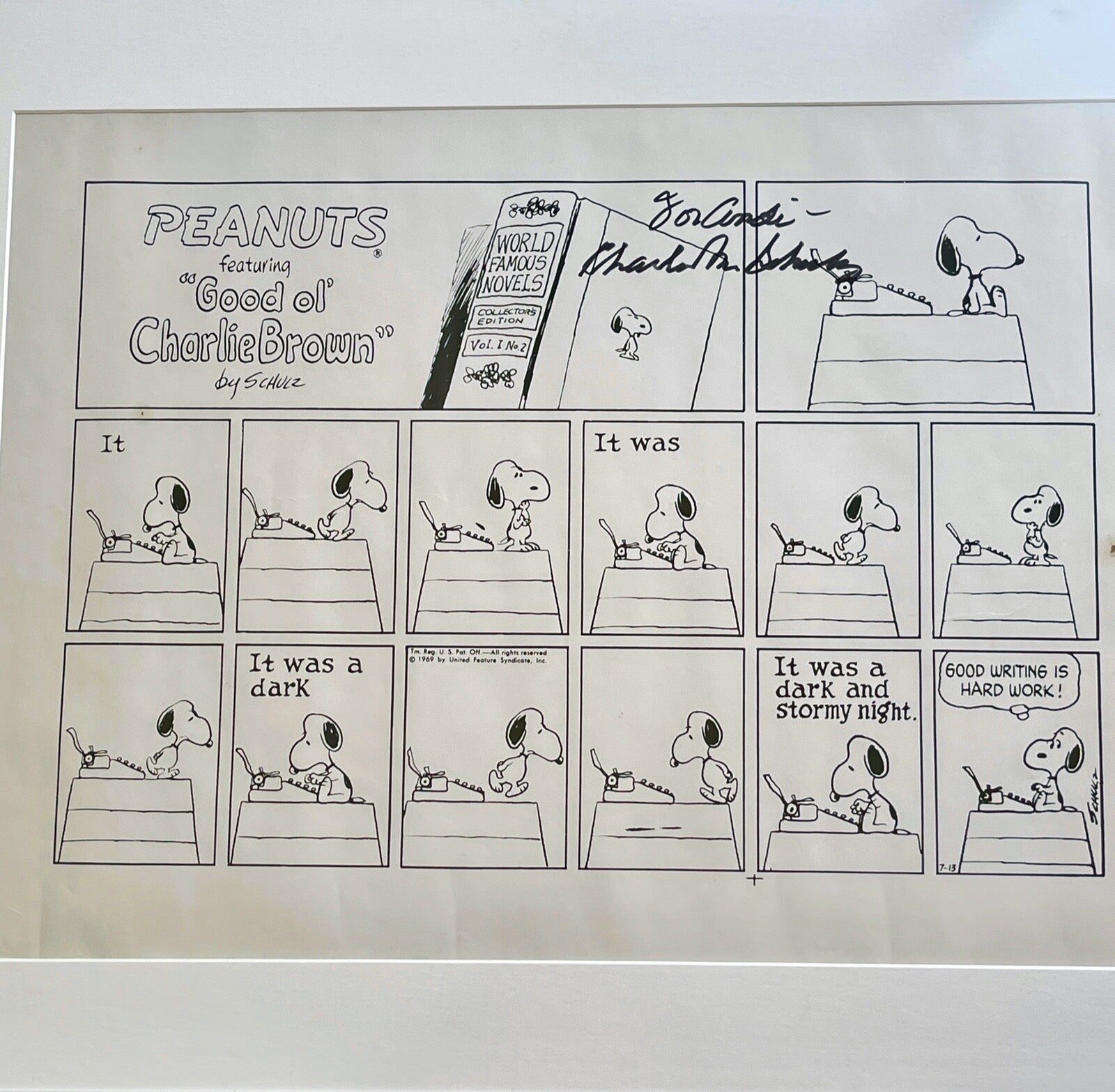 CHARLES M SCHULZ * PSA * Autograph SNOOPY "Good Writing" Peanuts XL Strip Signed