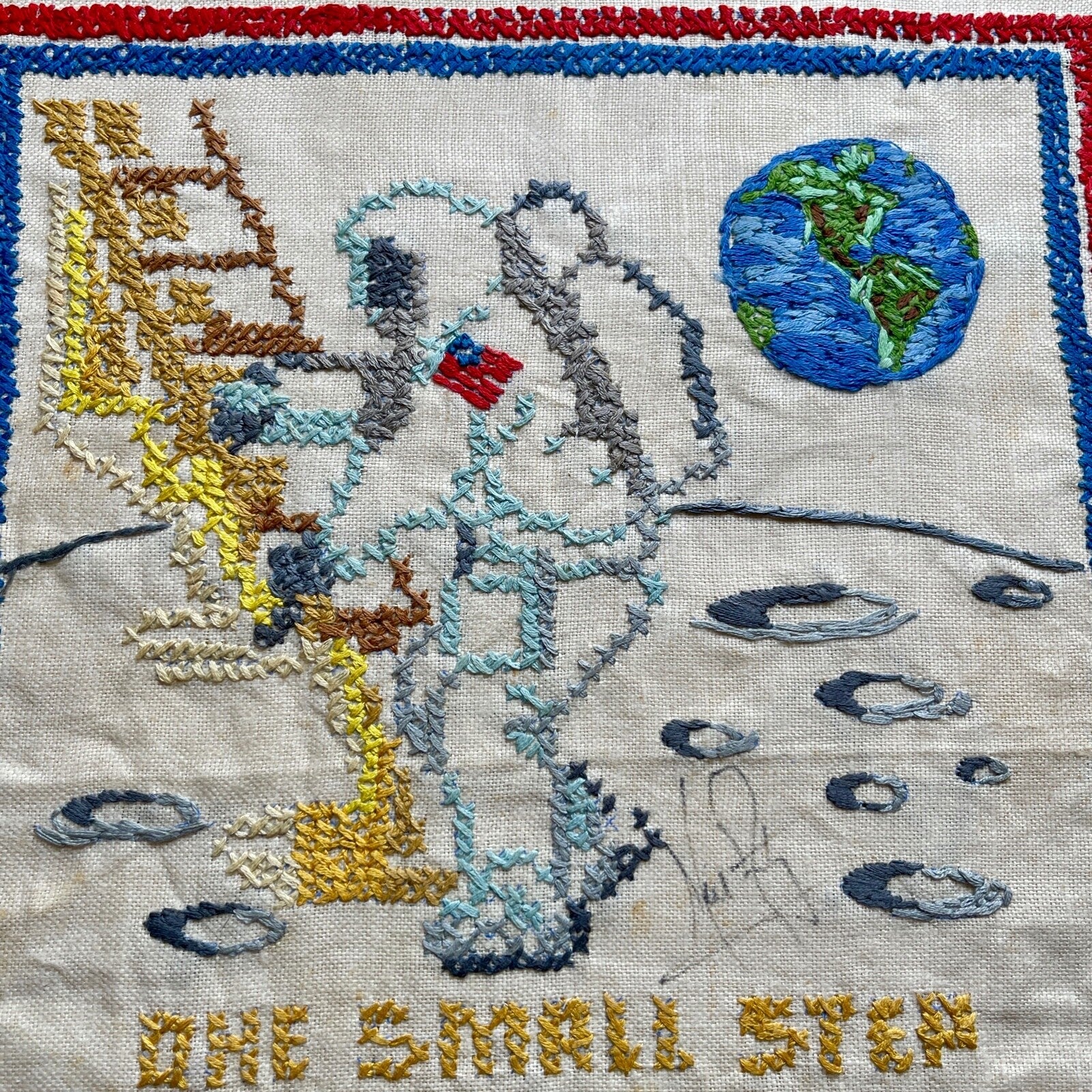 NEIL ARMSTRONG * JSA * Autograph “ONE SMALL STEP” Embroidery Signed * APOLLO 11