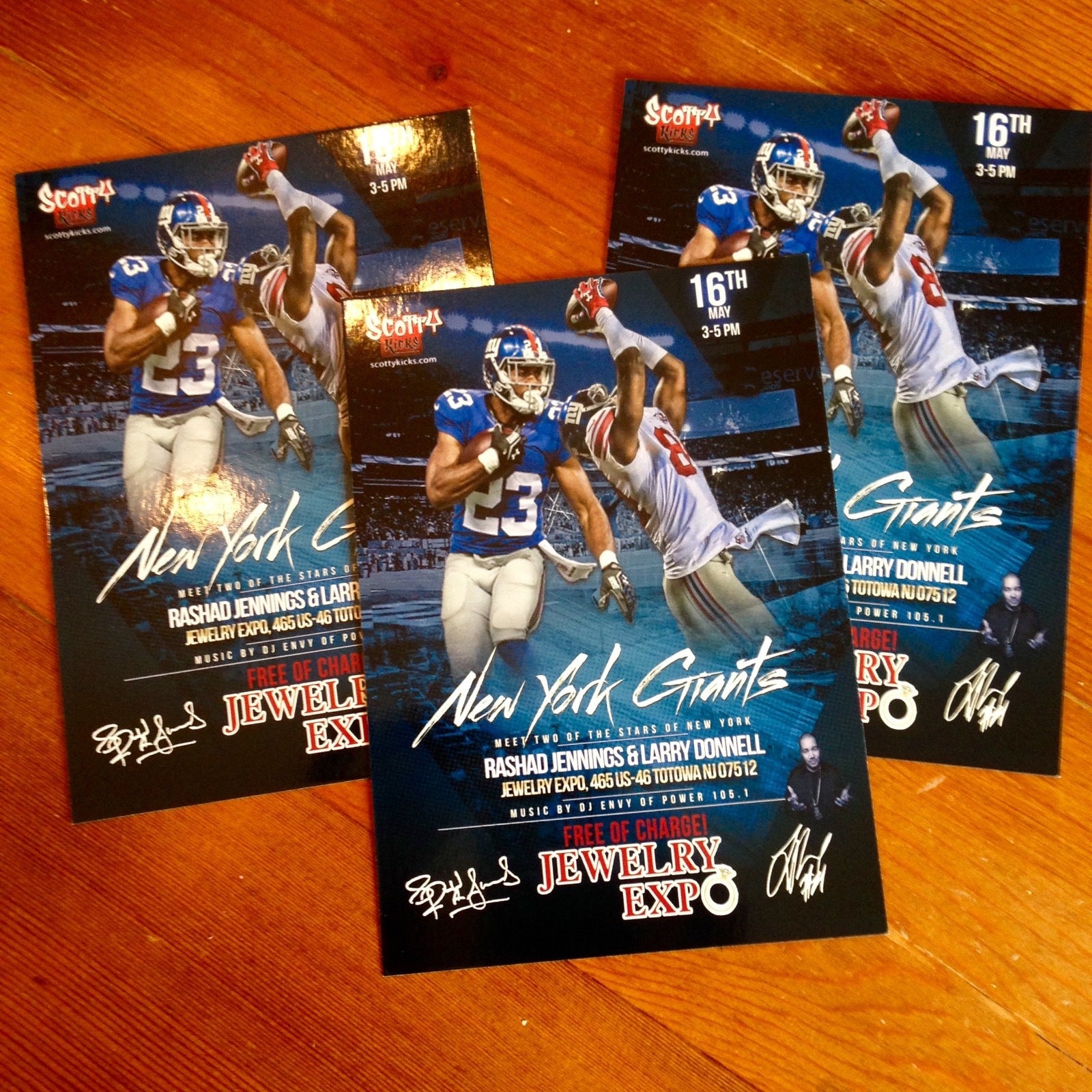 NY Giants * MOORE * DONNELL * JENNINGS 3X Double Signed AUTOGRAPH FOOTBALL Proof