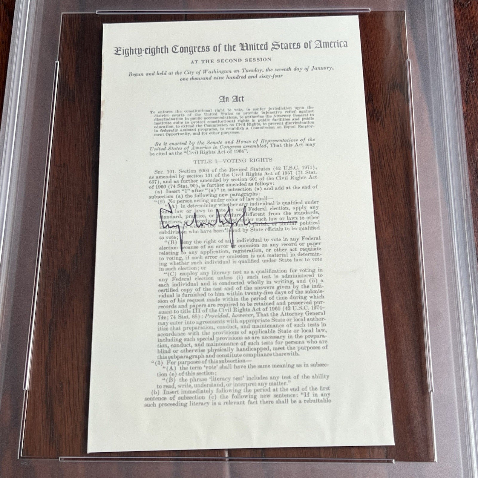LYNDON B. JOHNSON * PSA/DNA * Autograph CIVIL RIGHTS ACT Souvenir Signed