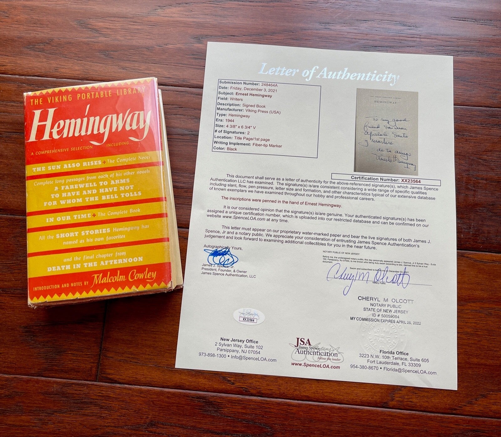 ERNEST HEMINGWAY * JSA * Autograph Book Signed from His Personal Library * Cuba